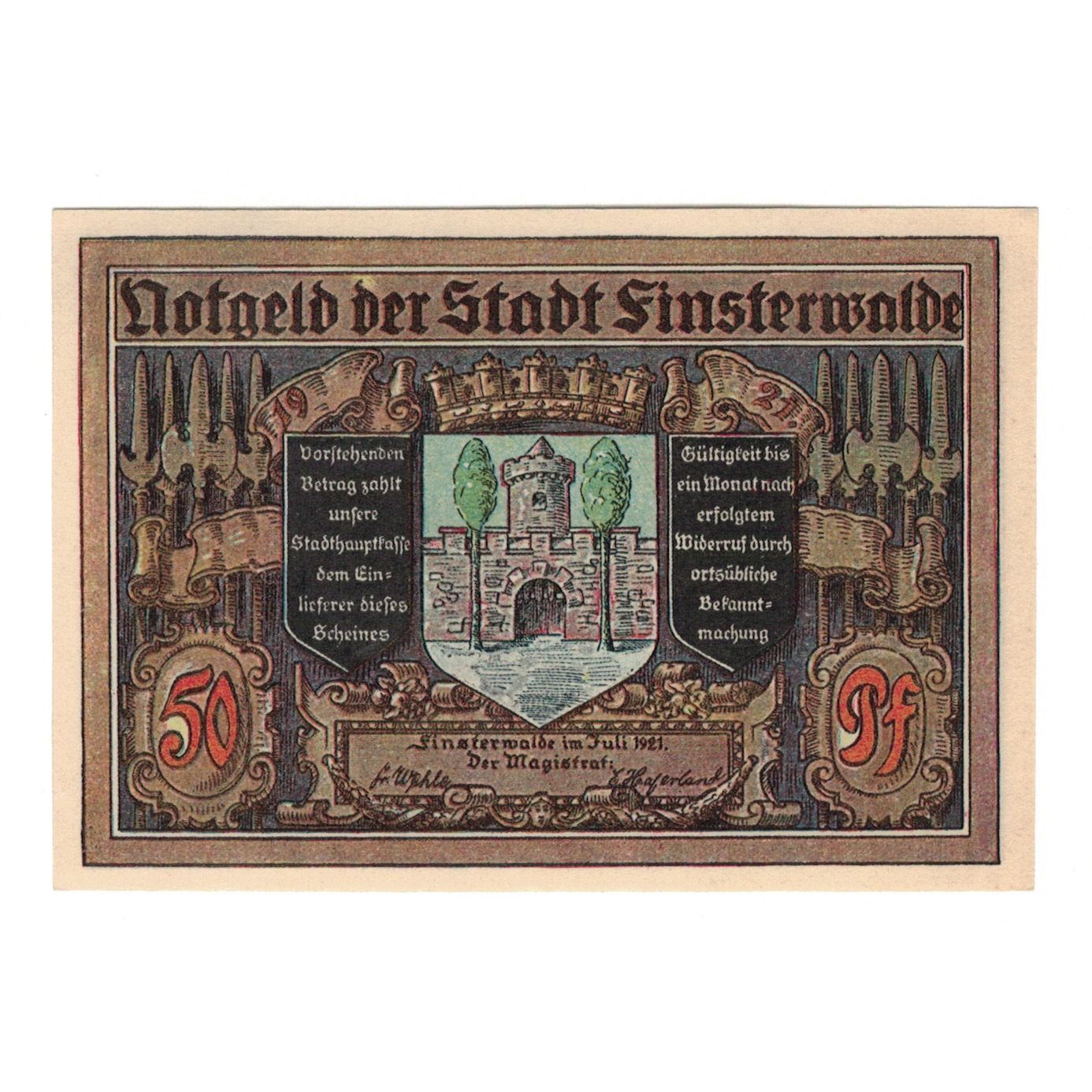Banknote, Germany, Finsterwalde N.L. Stadt, 50 Pfennig, personnage, 1921
