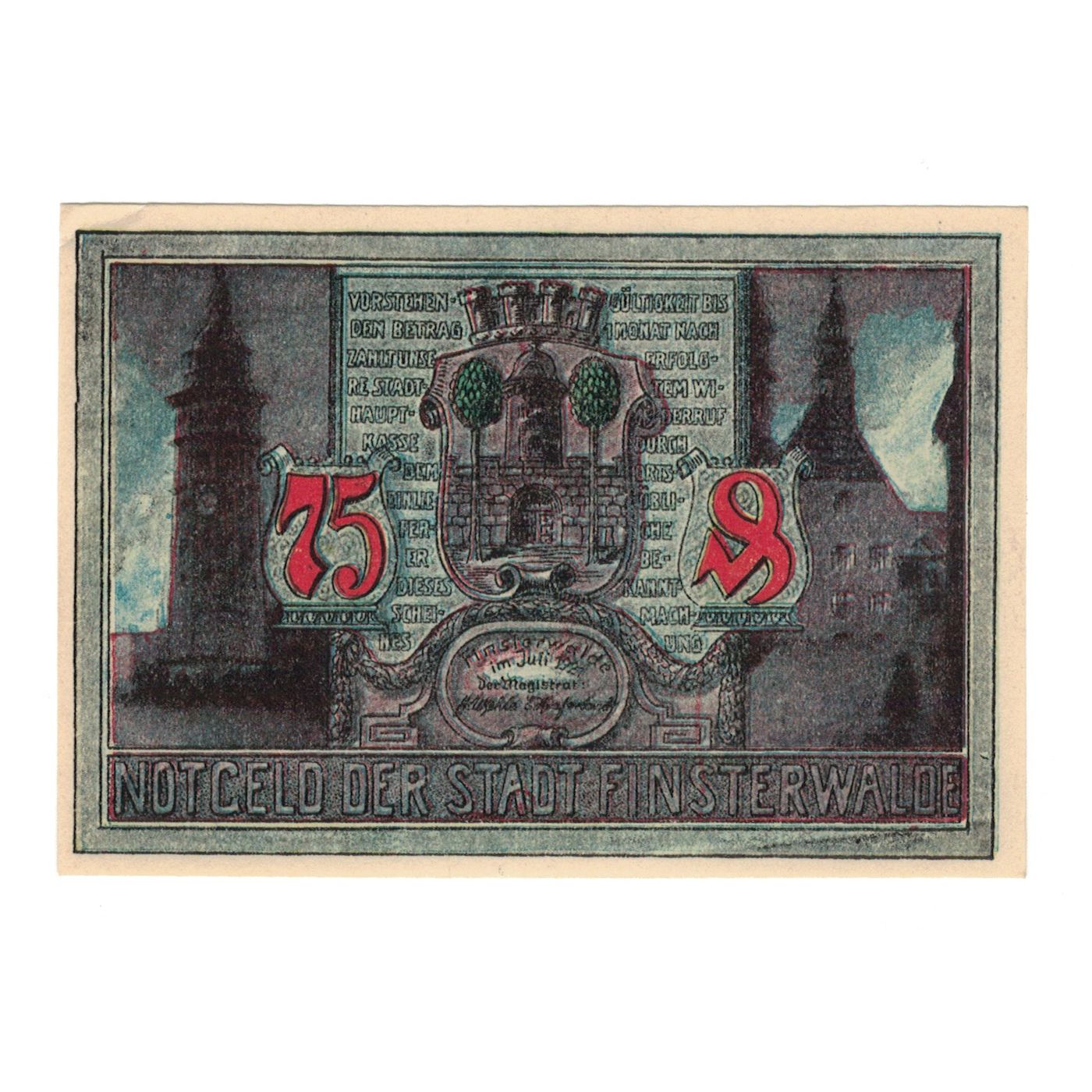 Banknote, Germany, Finsterwalde N.L. Stadt, 75 Pfennig, personnage, 1921