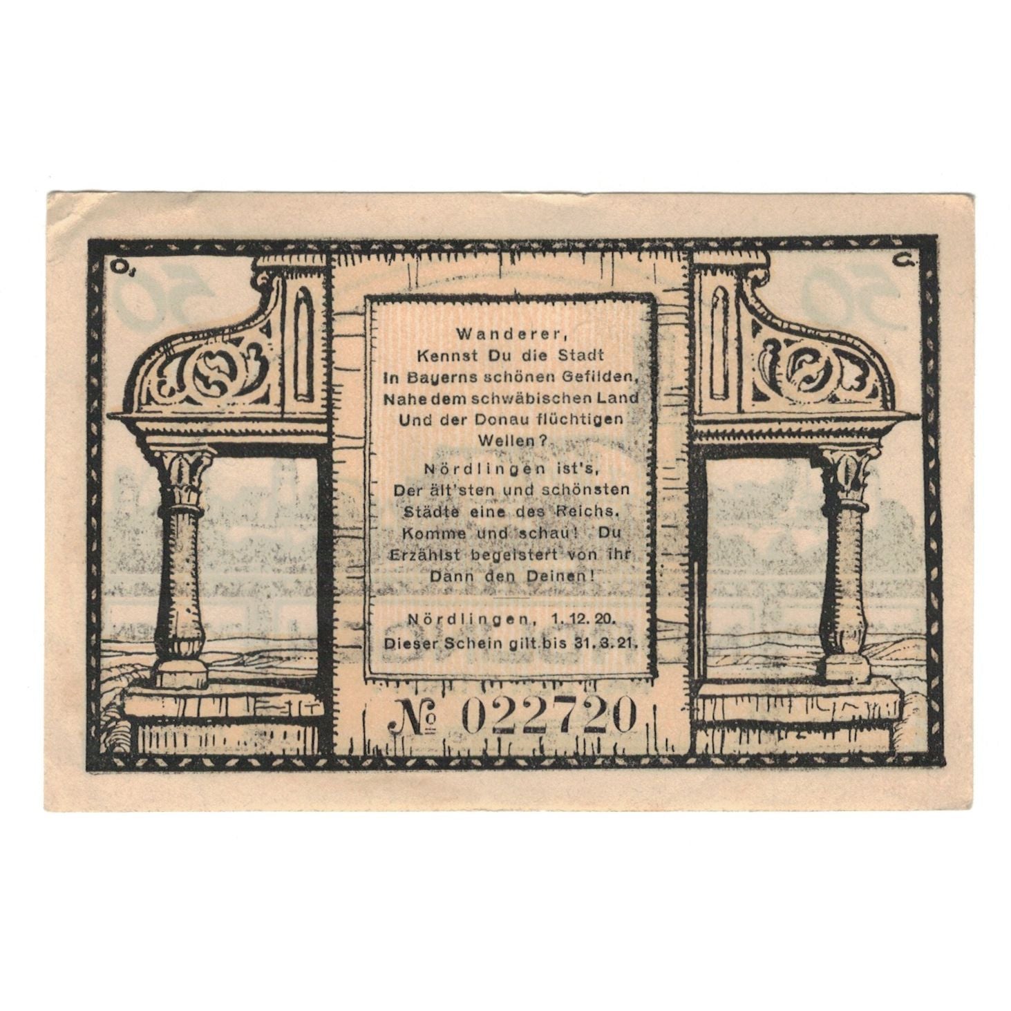 Banknote, Germany, Nördlingen Stadt, 50 Pfennig, paysage, 1921, 1921-03-31