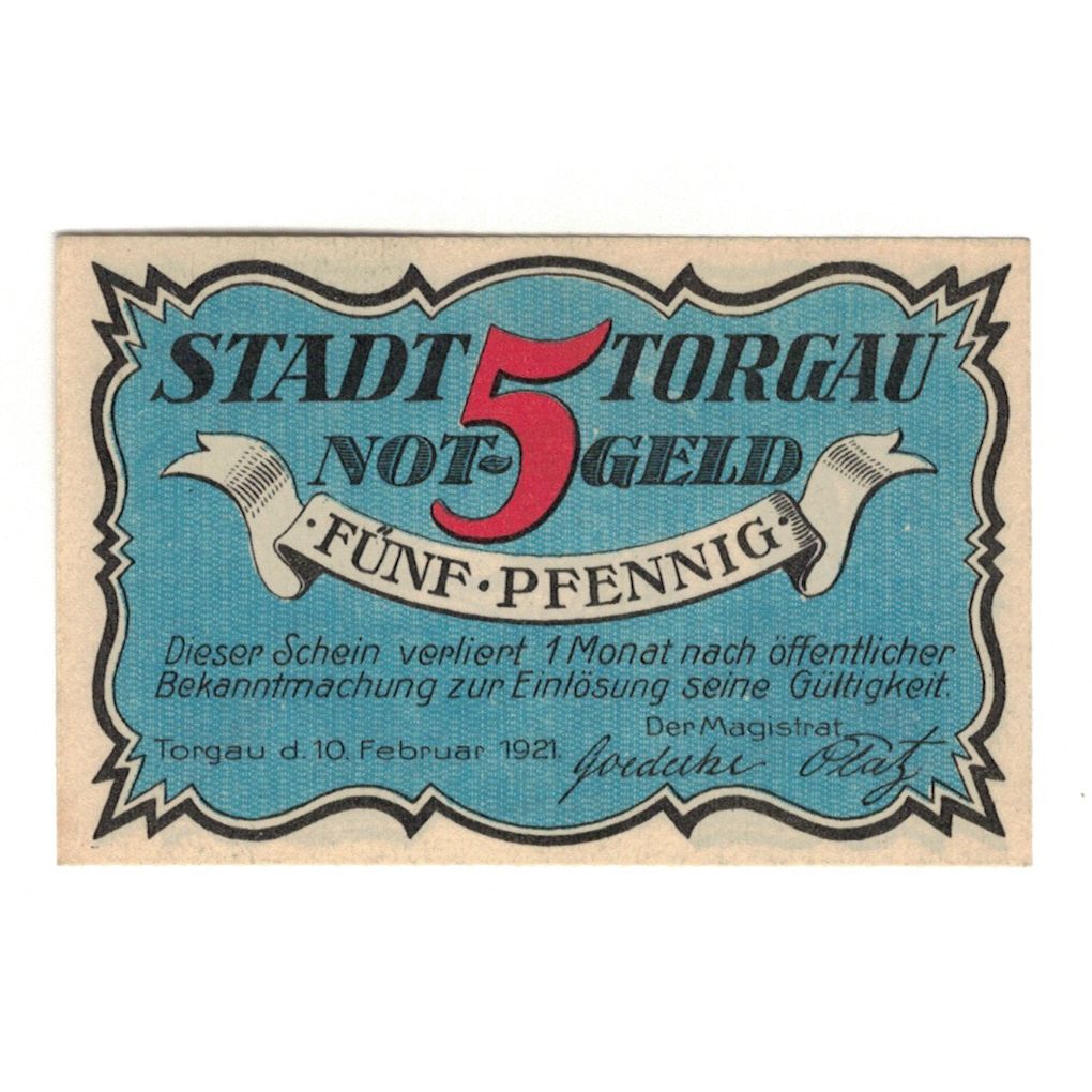 Banknote, Germany, Torgau Stadt, 5 Pfennig, personnage, 1921, 1921-02-10