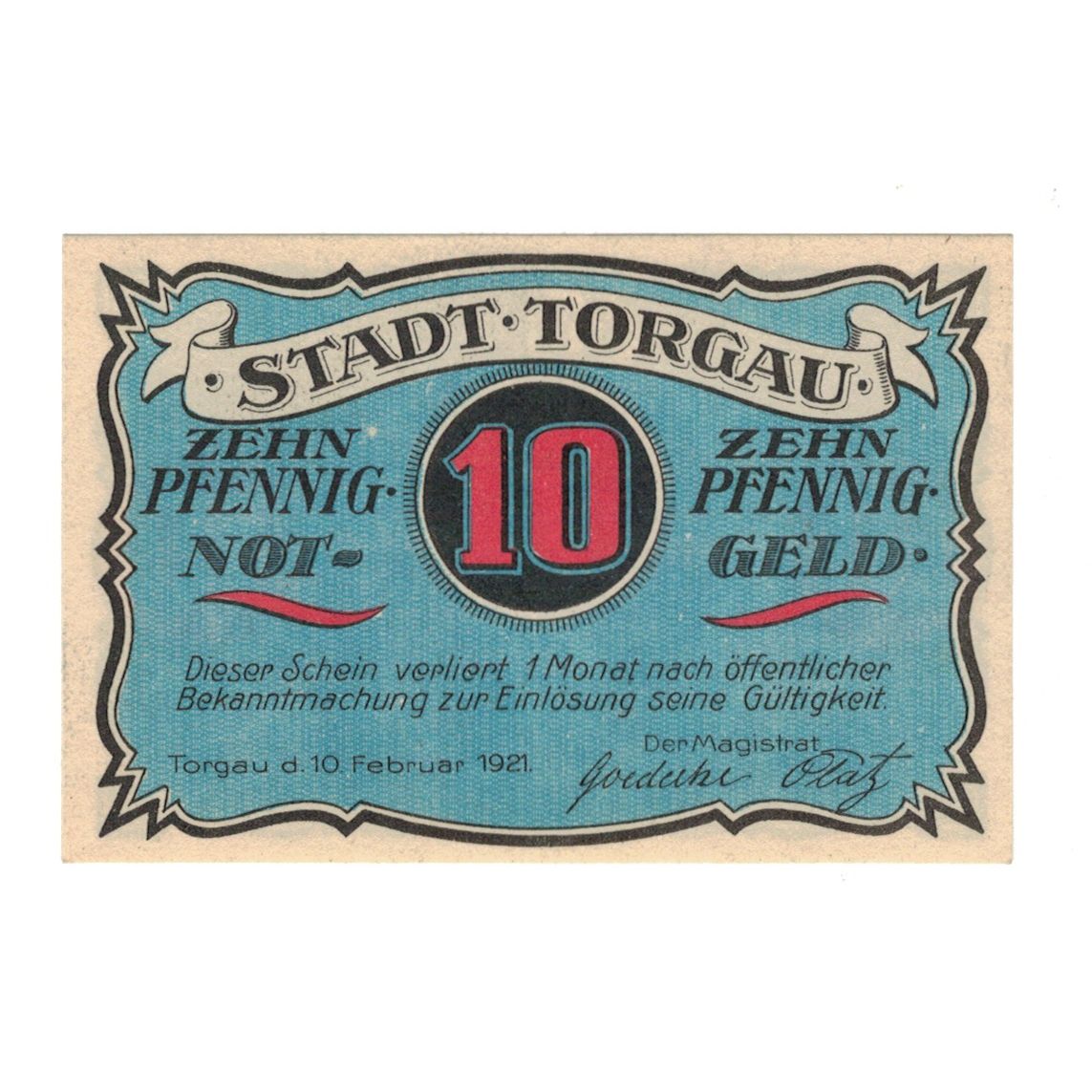 Banknote, Germany, Torgau Stadt, 10 Pfennig, personnage, 1921, 1921-02-10