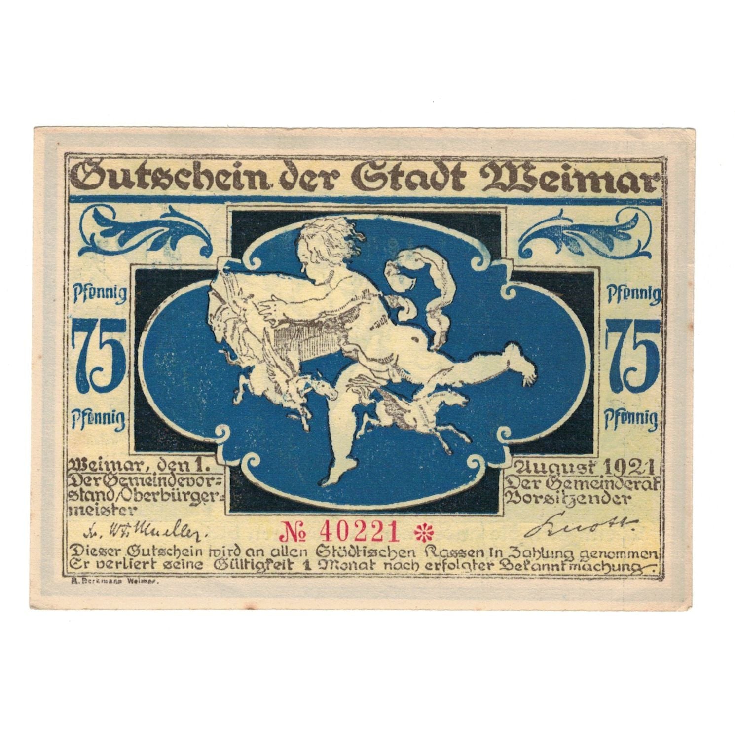 Banknote, Germany, Weimar Stadt, 75 Pfennig, personnage, 1921, 1921-08-01