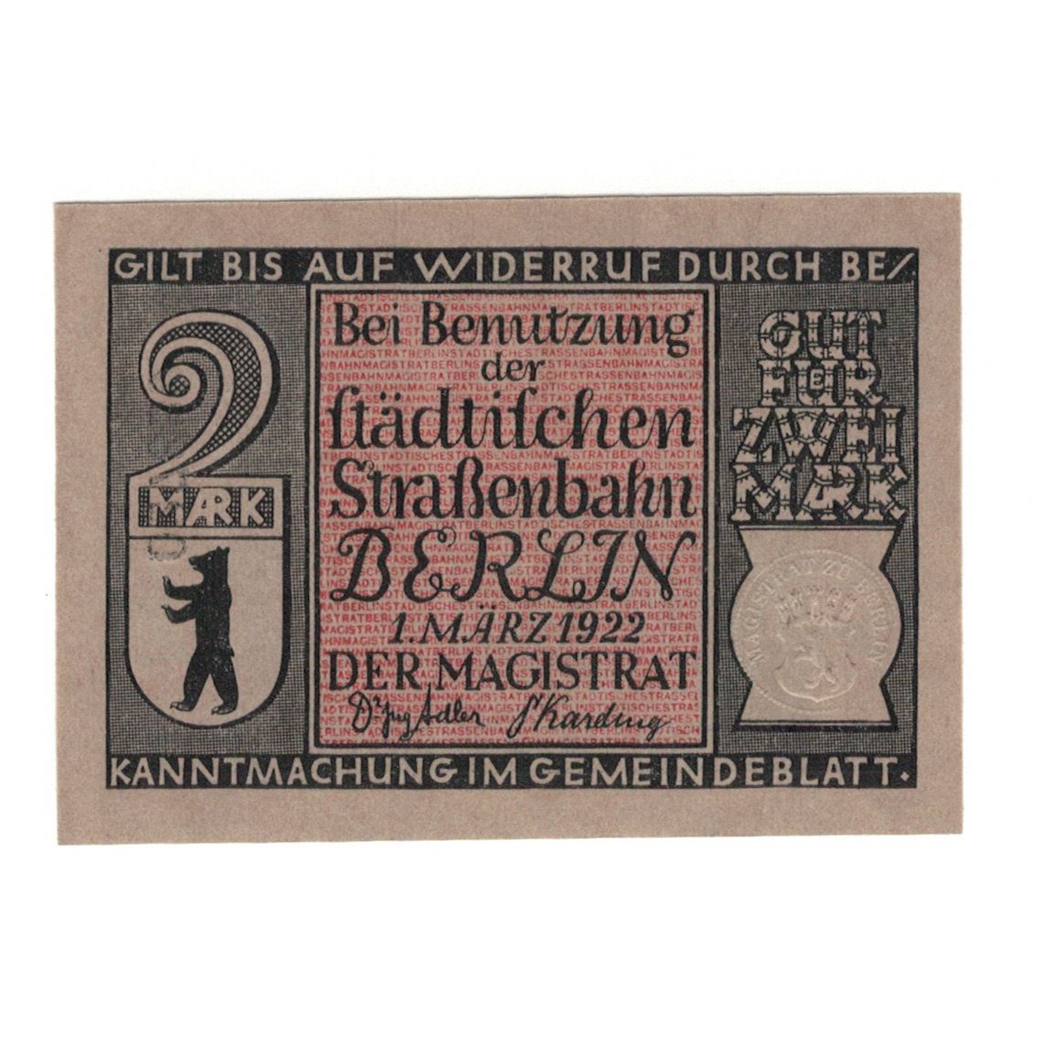 Banknote, Germany, Berlin Stadt, 2 Mark, Ville, 1922, 1922-03-01, UNC(65-70)