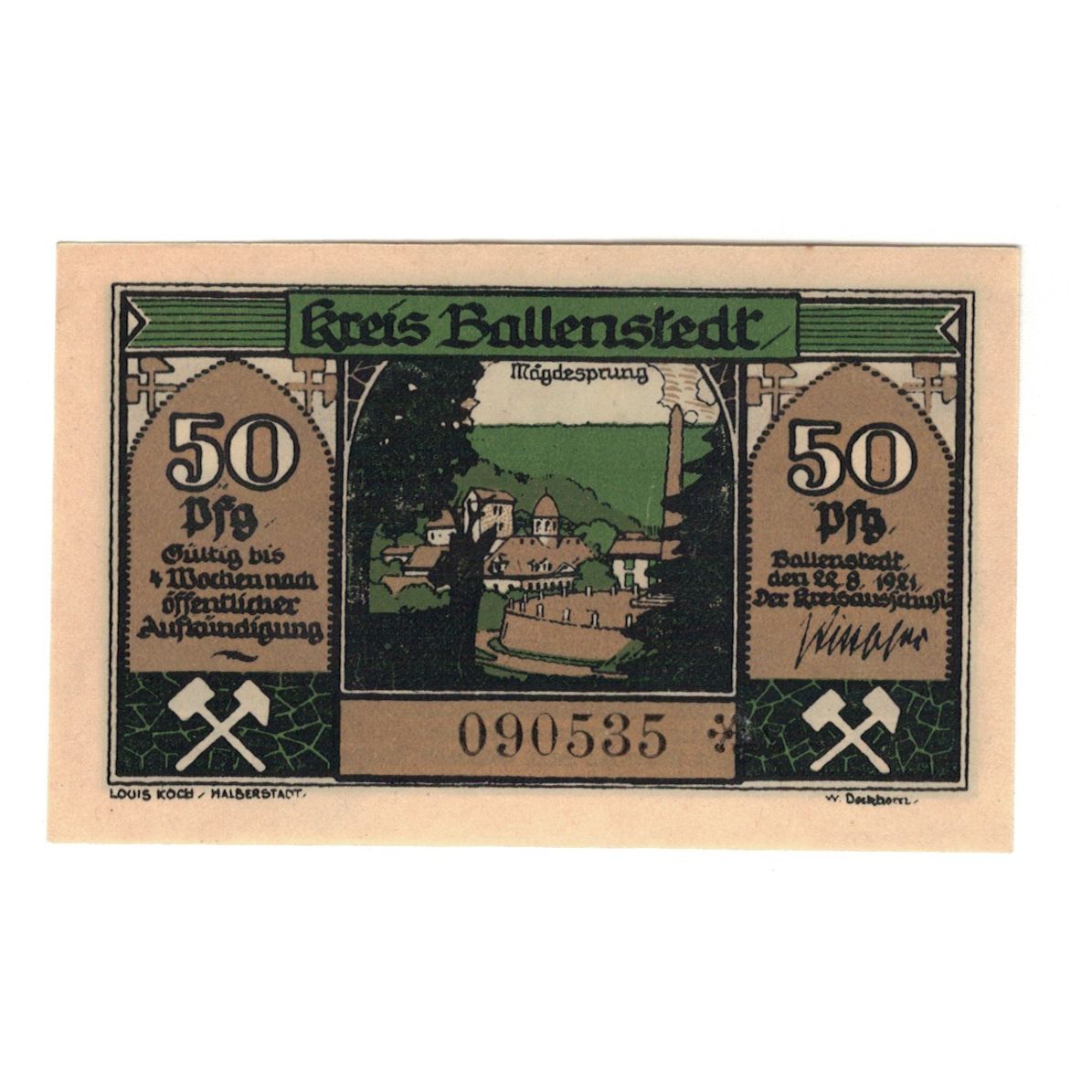 Banknote, Germany, Ballenstedt am Harz Kreis, 50 Pfennig, village, 1921