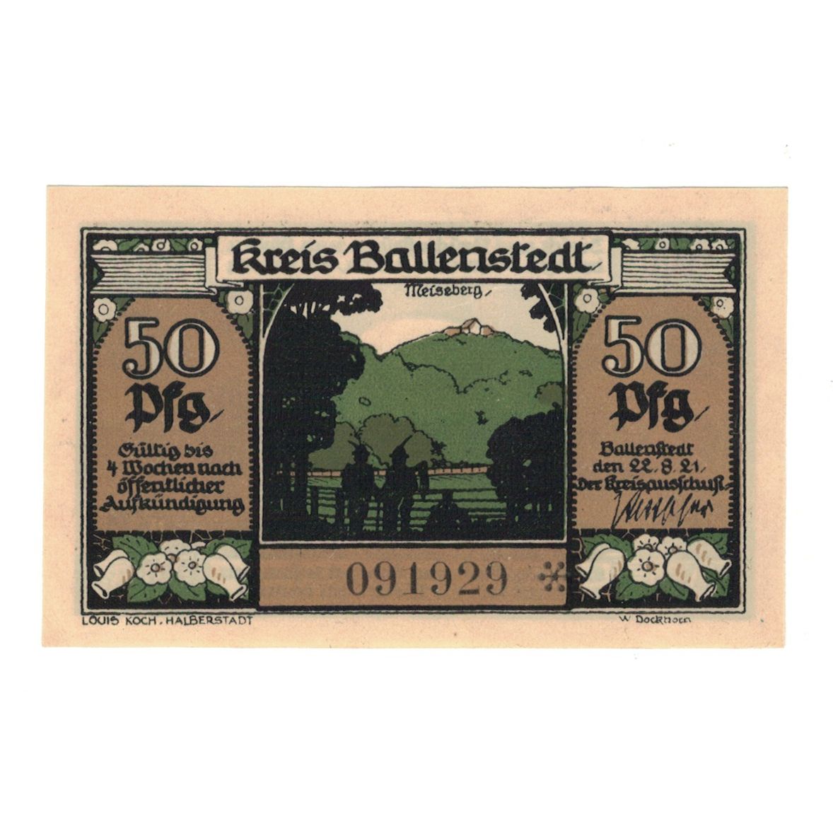 Banknote, Germany, Ballenstedt am Harz Kreis, 50 Pfennig, paysage, 1921