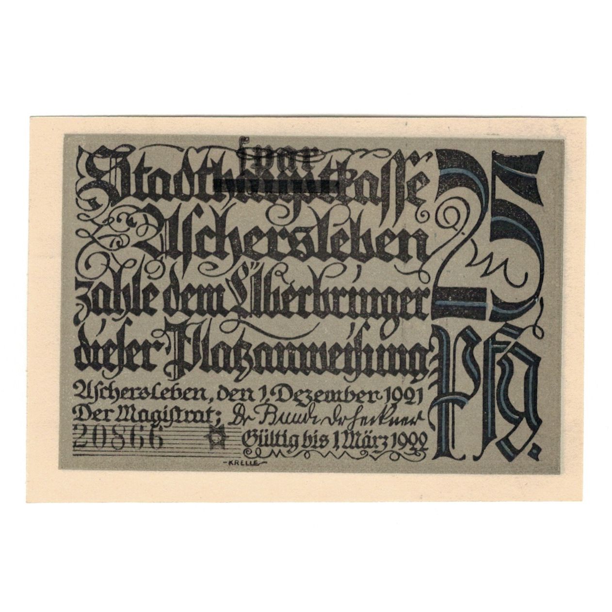 Banknote, Germany, Aschersleben Stadt, 25 Pfennig, paysage, 1920, 1921-03-31
