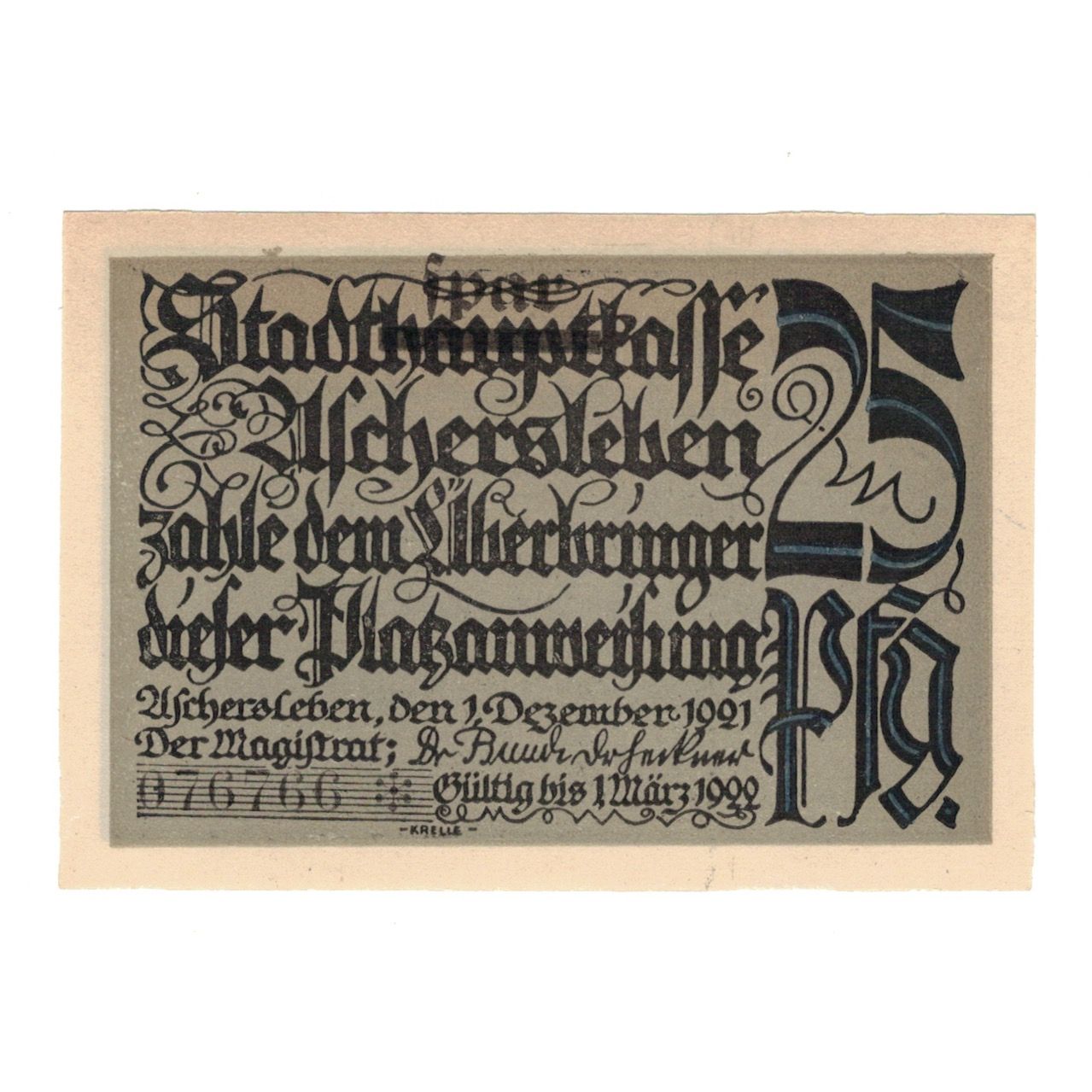 Banknote, Germany, Aschersleben Stadt, 25 Pfennig, Animaux, 1920, 1921-03-31