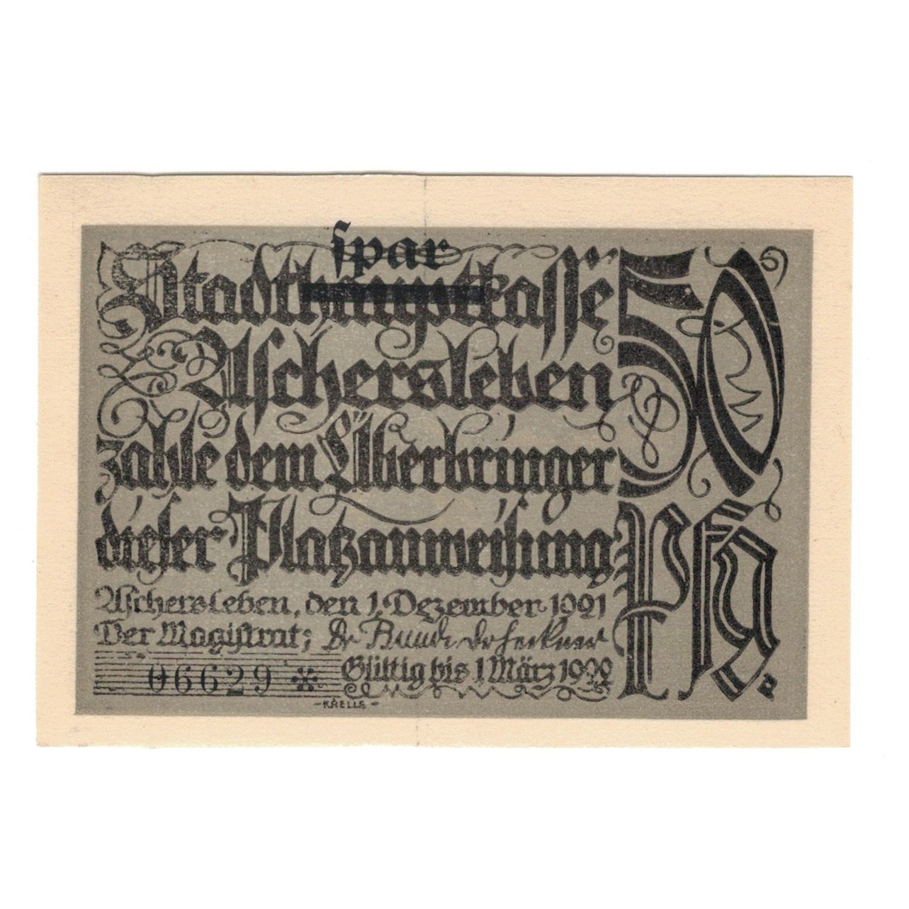 Banknote, Germany, Aschersleben Stadt, 50 Pfennig, personnage, 1920, 1921-03-31