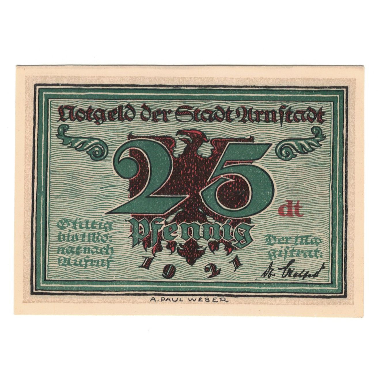 Banknote, Germany, Arnstadt Stadt, 25 Pfennig, Maison, 1921, UNC(65-70)