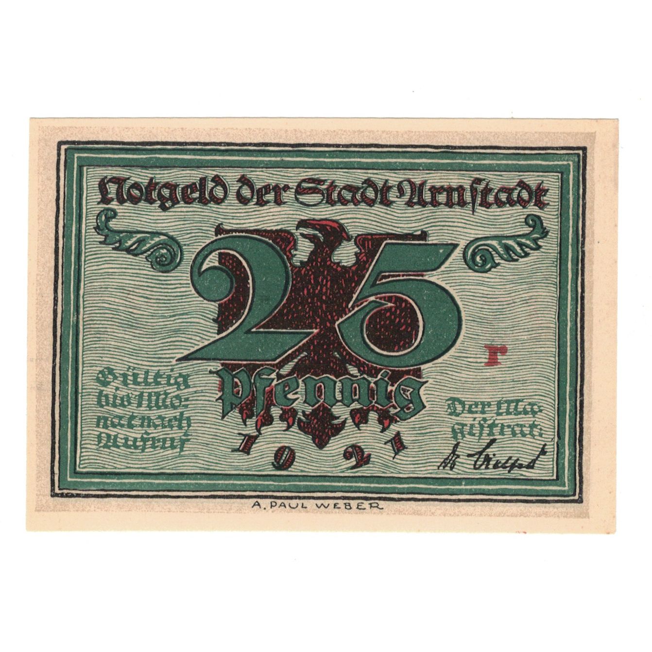 Banknote, Germany, Arnstadt Stadt, 25 Pfennig, fontaine, 1921, UNC(65-70)