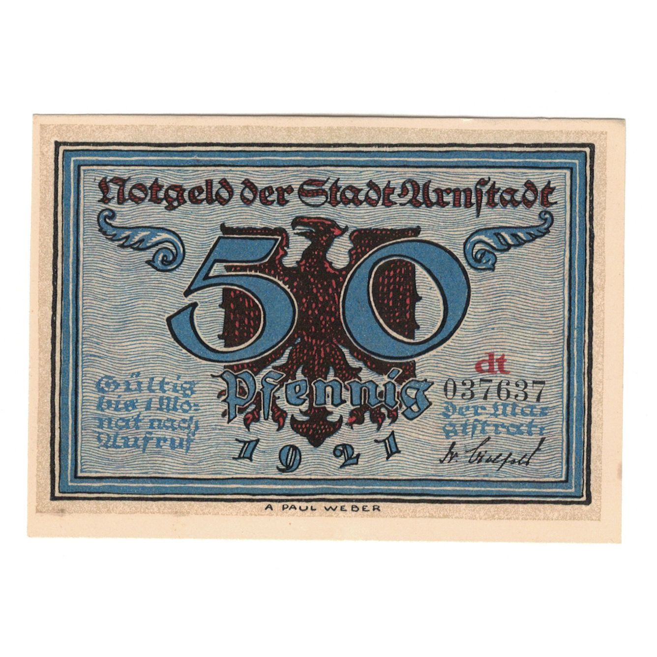 Banknote, Germany, Arnstadt Stadt, 50 Pfennig, Monument, 1921, UNC(65-70)