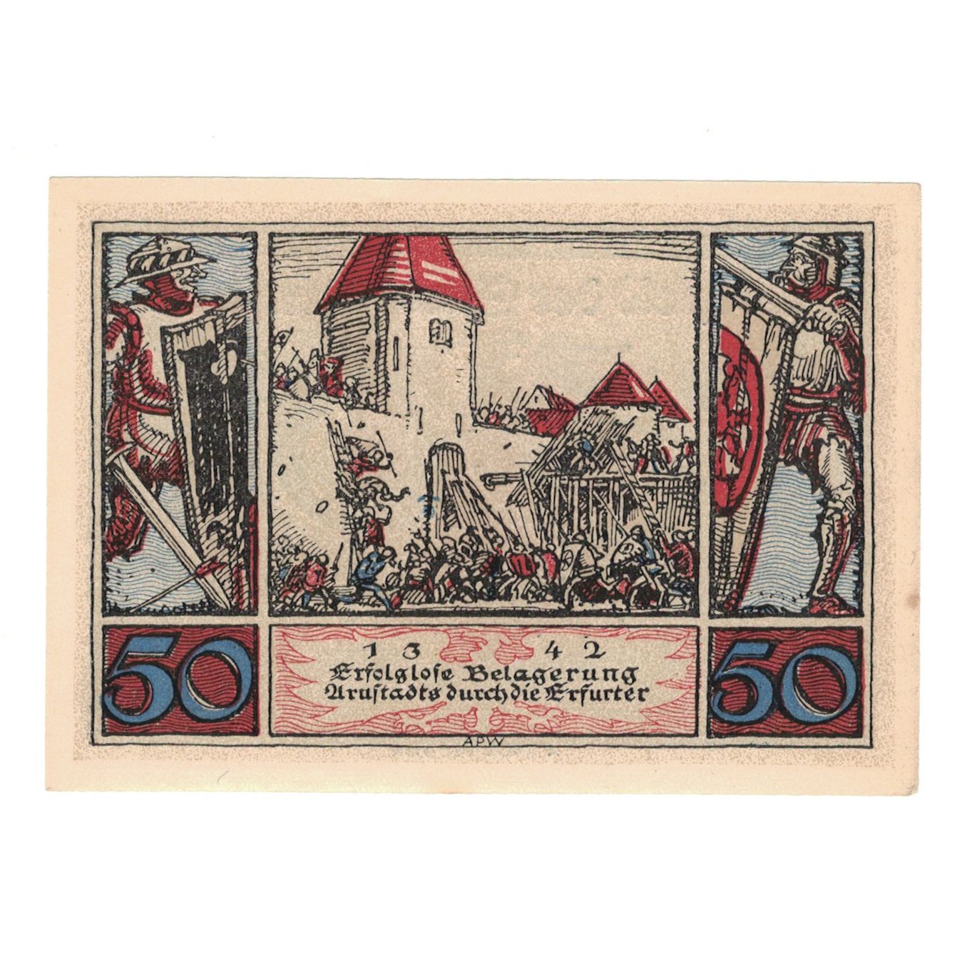 Banknote, Germany, Arnstadt Stadt, 50 Pfennig, chevalier, 1921, UNC(65-70)