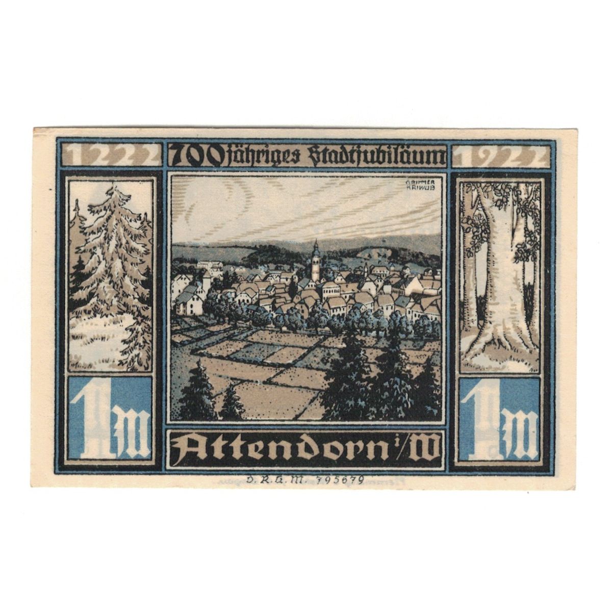 Biljet, Duitsland, Attendorn Magistrat, 1 Mark, paysage, 1922, NIEUW, Mehl:51.1