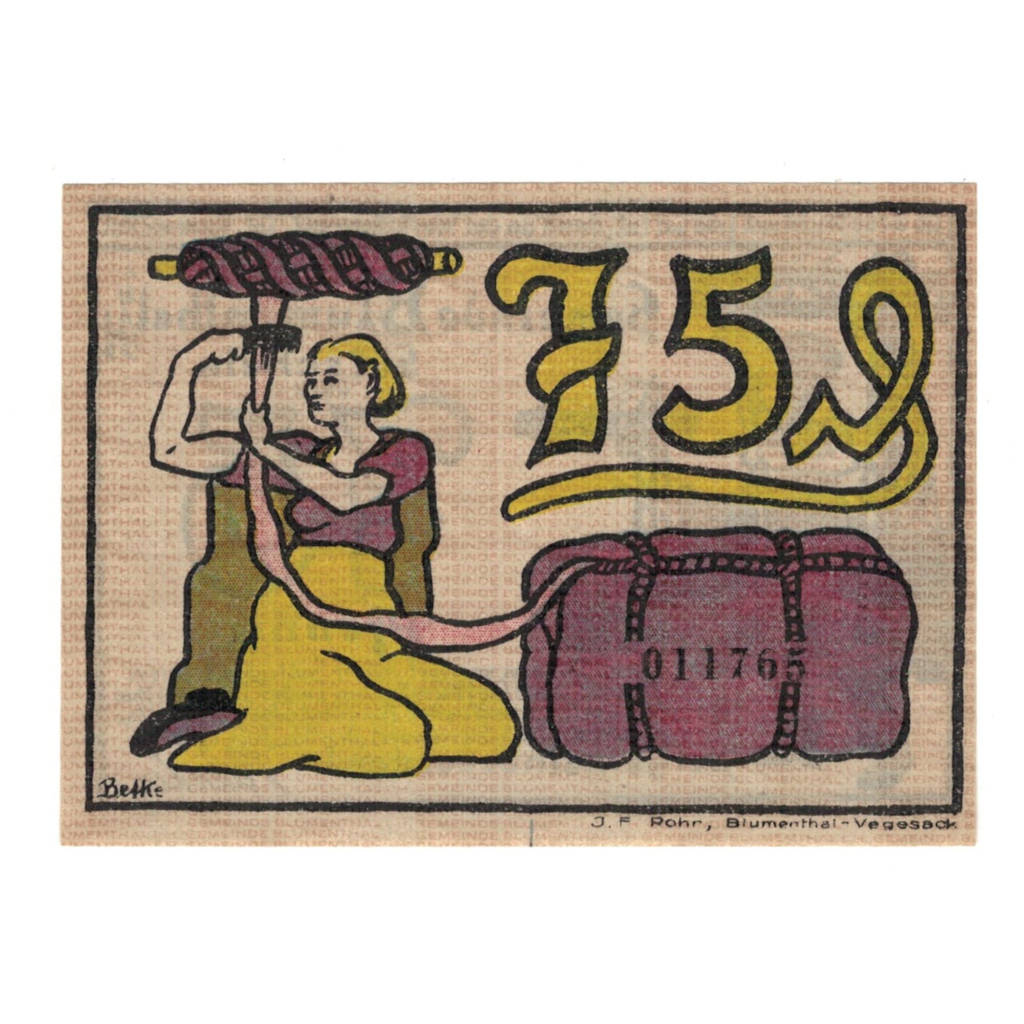 Banknote, Germany, Blumenthal Gemeinde, 75 Pfennig, personnage, 1921
