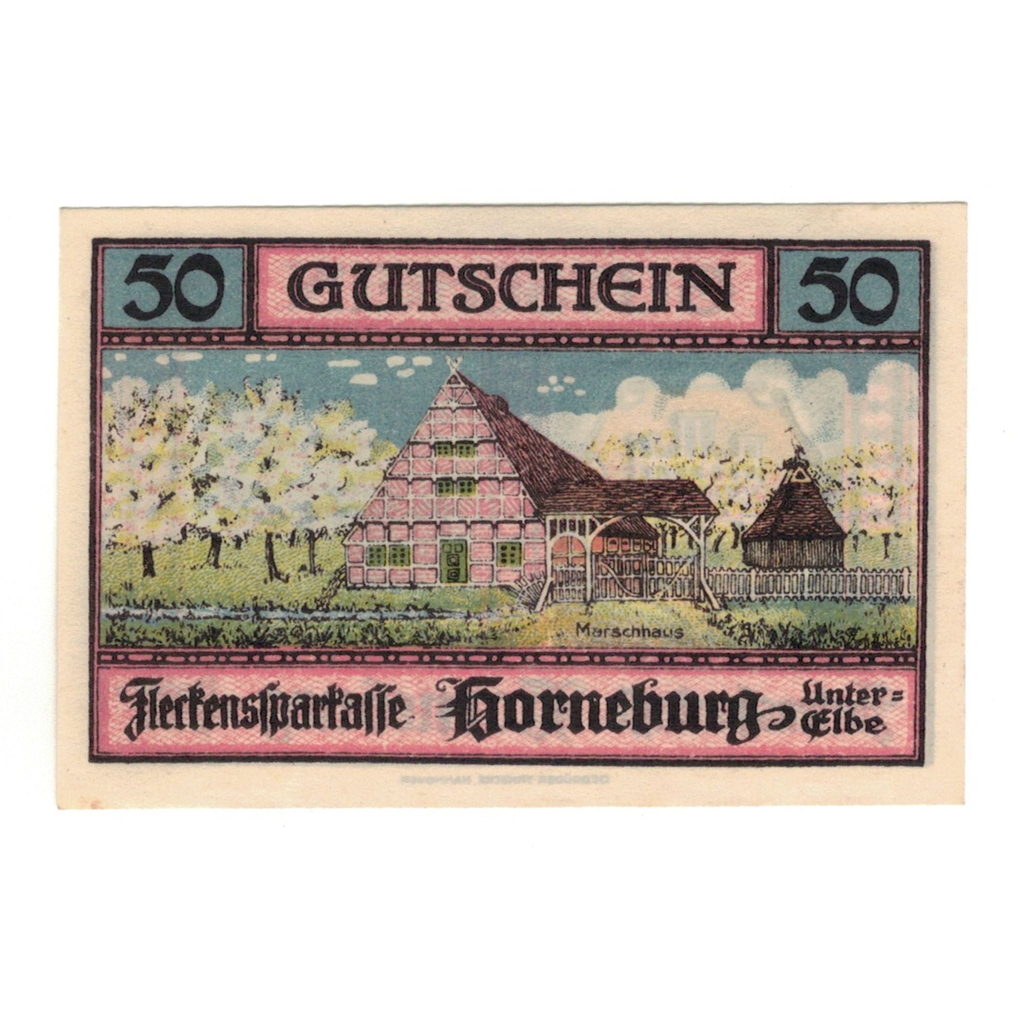 Banknote, Germany, Horneburg Fleckenssparkasse, 50 Pfennig, Maison, 1921
