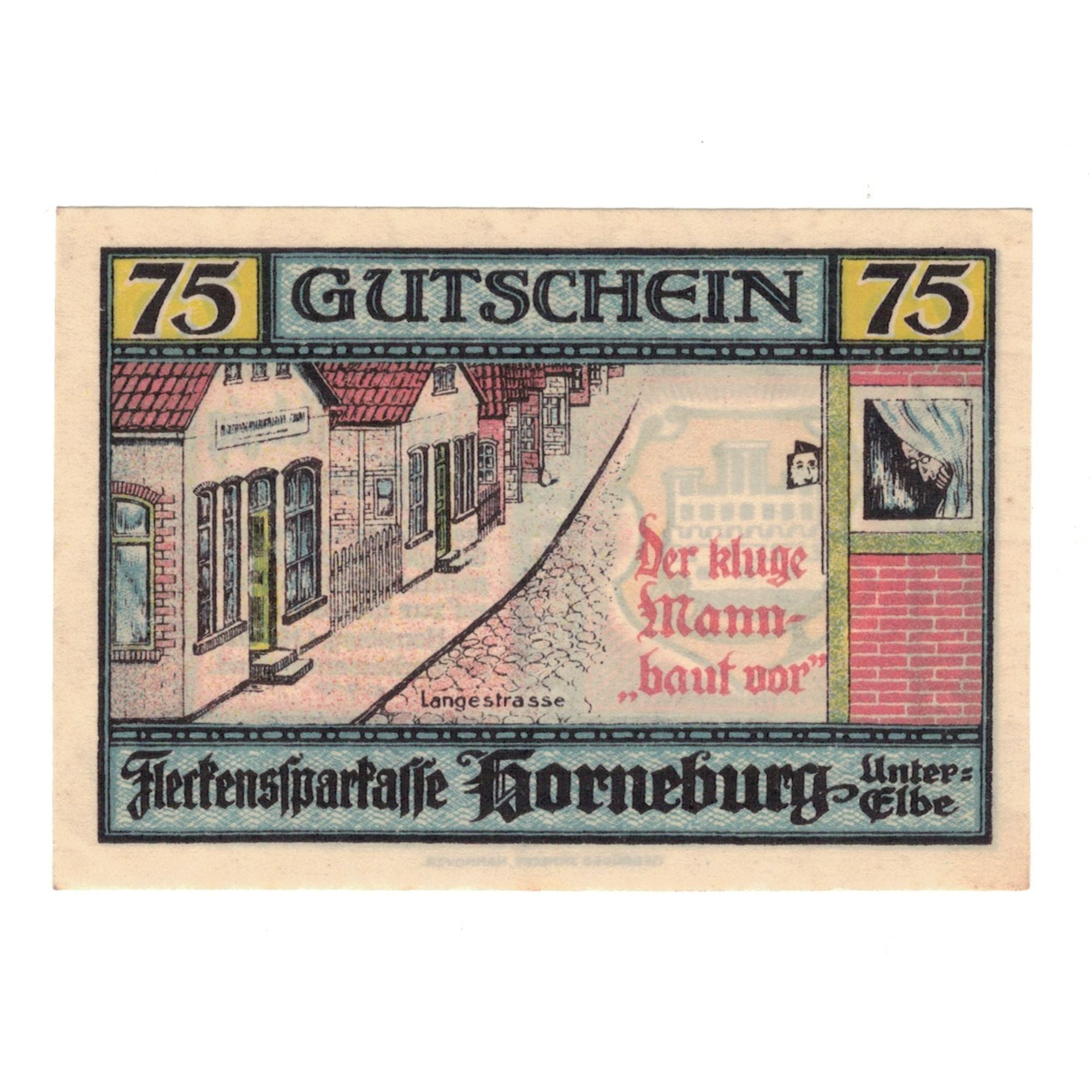 Banknote, Germany, Horneburg Fleckenssparkasse, 75 Pfennig, rue, 1921
