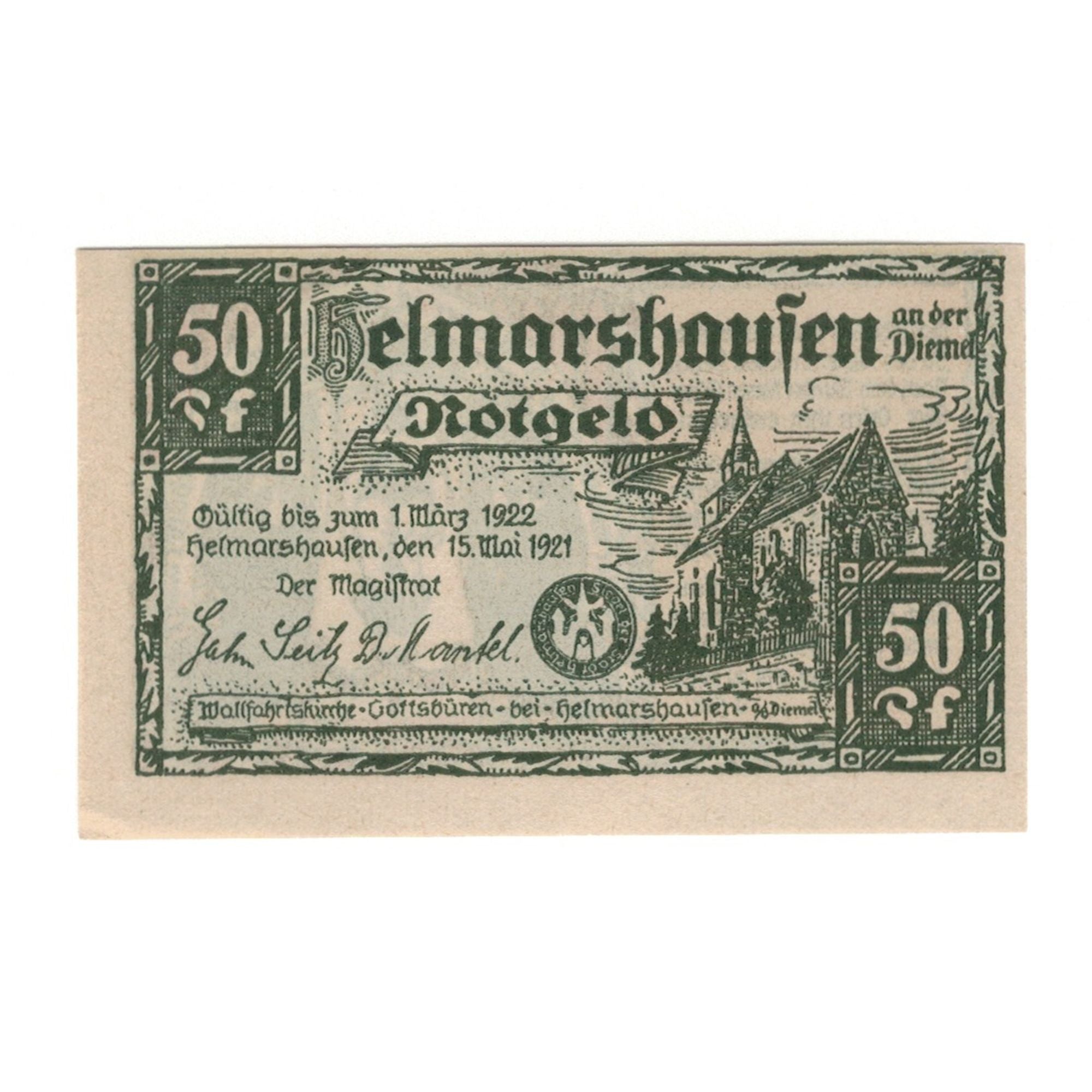 Banknote, Germany, Helmarshausen Stadt, 50 Pfennig, personnage 3, 1922
