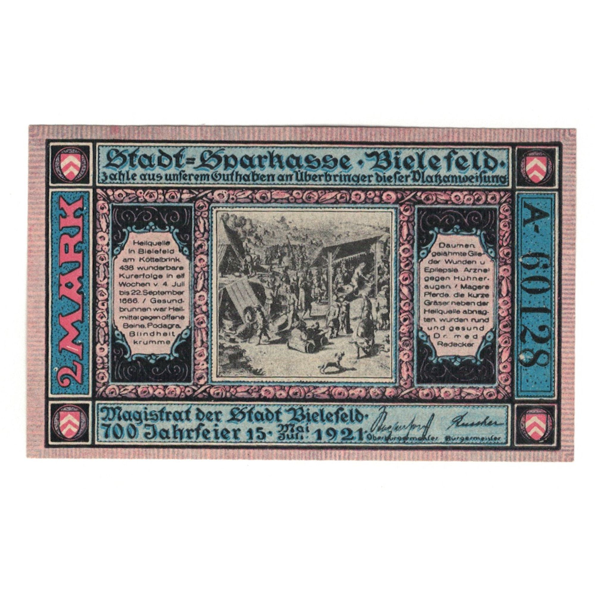 Billete, Alemania, Bielefeld Stadt, 2 Mark, personnage, 1921, 1921-07-15, UNC