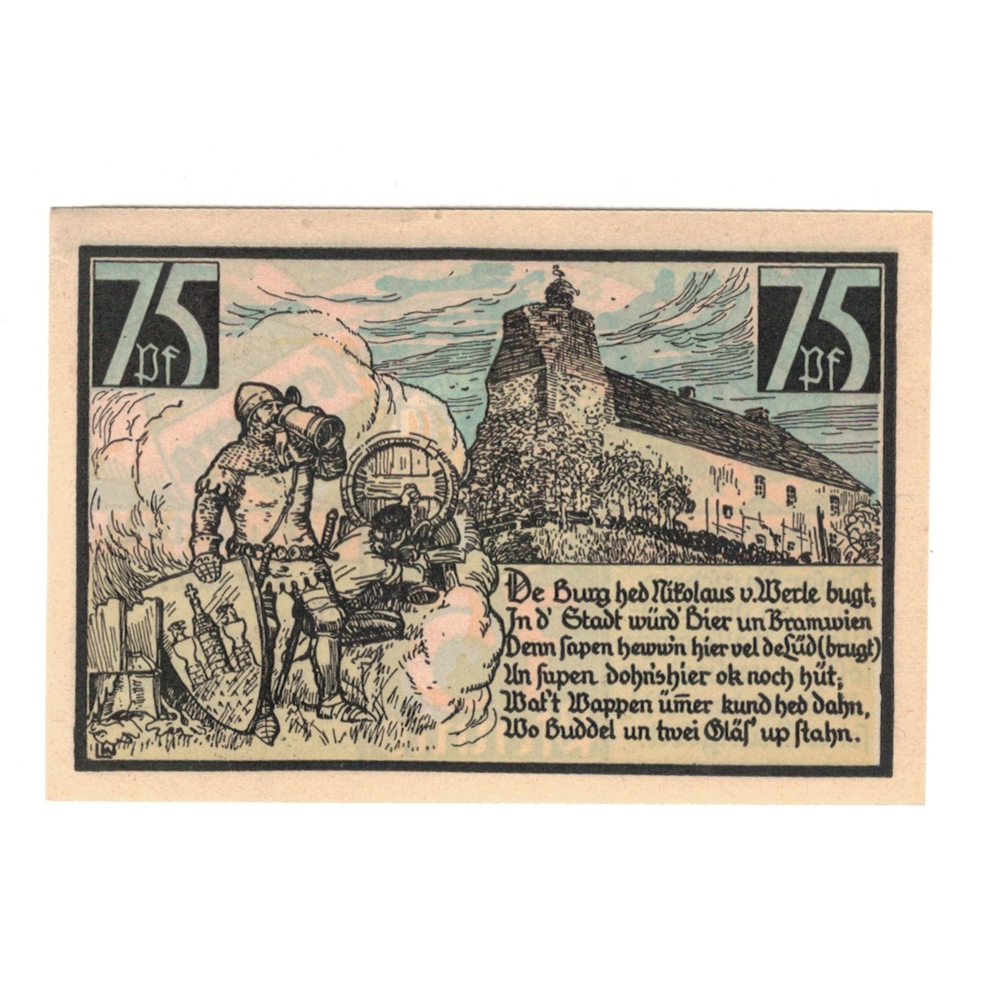 Biljet, Duitsland, Wesenberg Stadt, 75 Pfennig, personnage, 1921, 1921-07-01