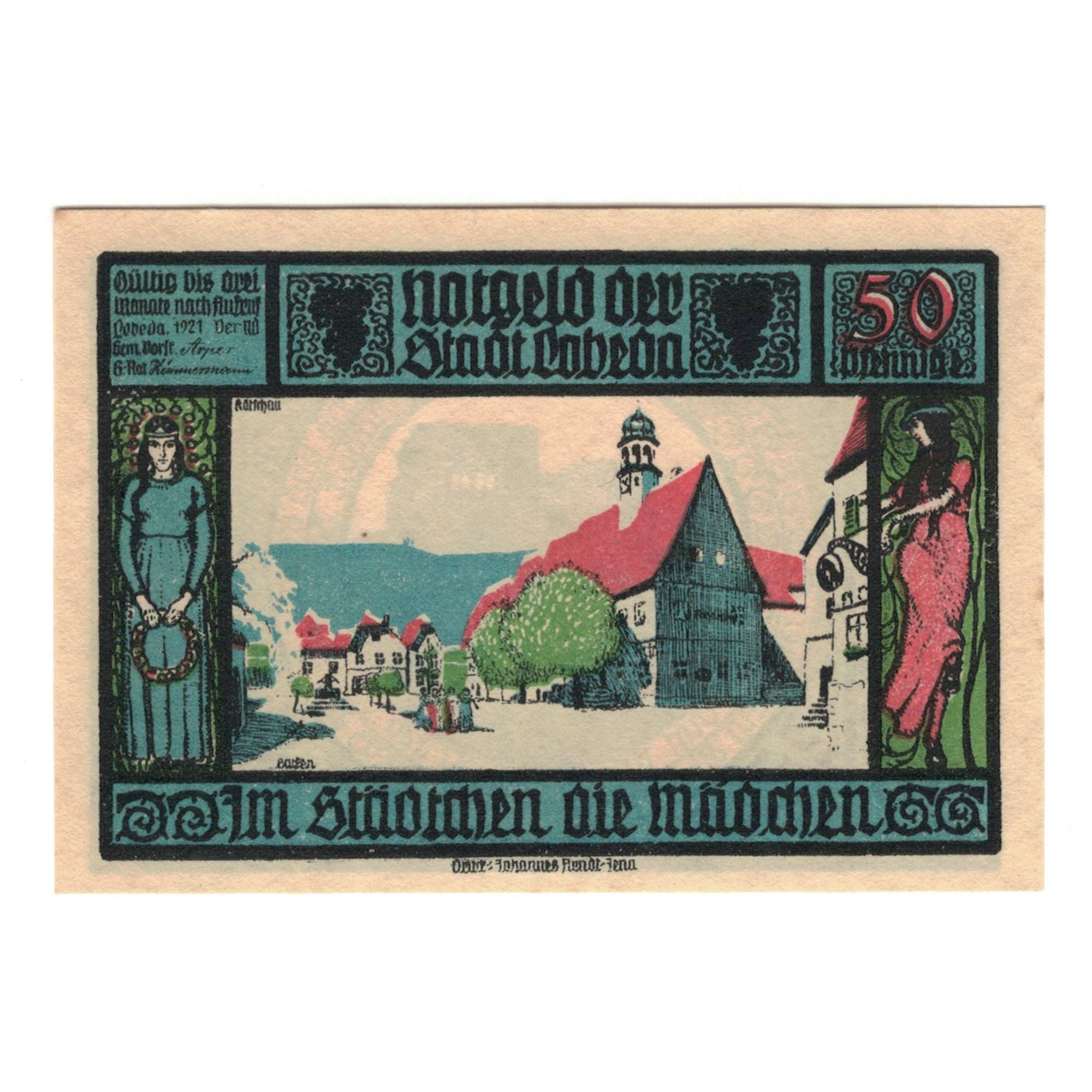 Banknot, Niemcy, Lobeda Stadt, 50 Pfennig, village, 1921, UNC(65-70), Mehl:808.1