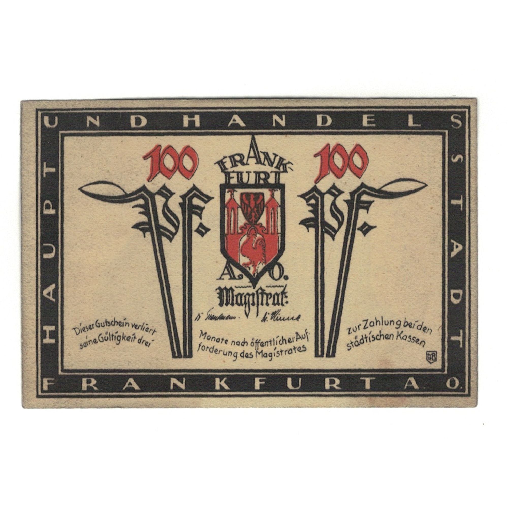 Banconote, Germania, Frankfurt a.d. Oder Stadt, 100 Pfennig, Eglise, 1921, FDS