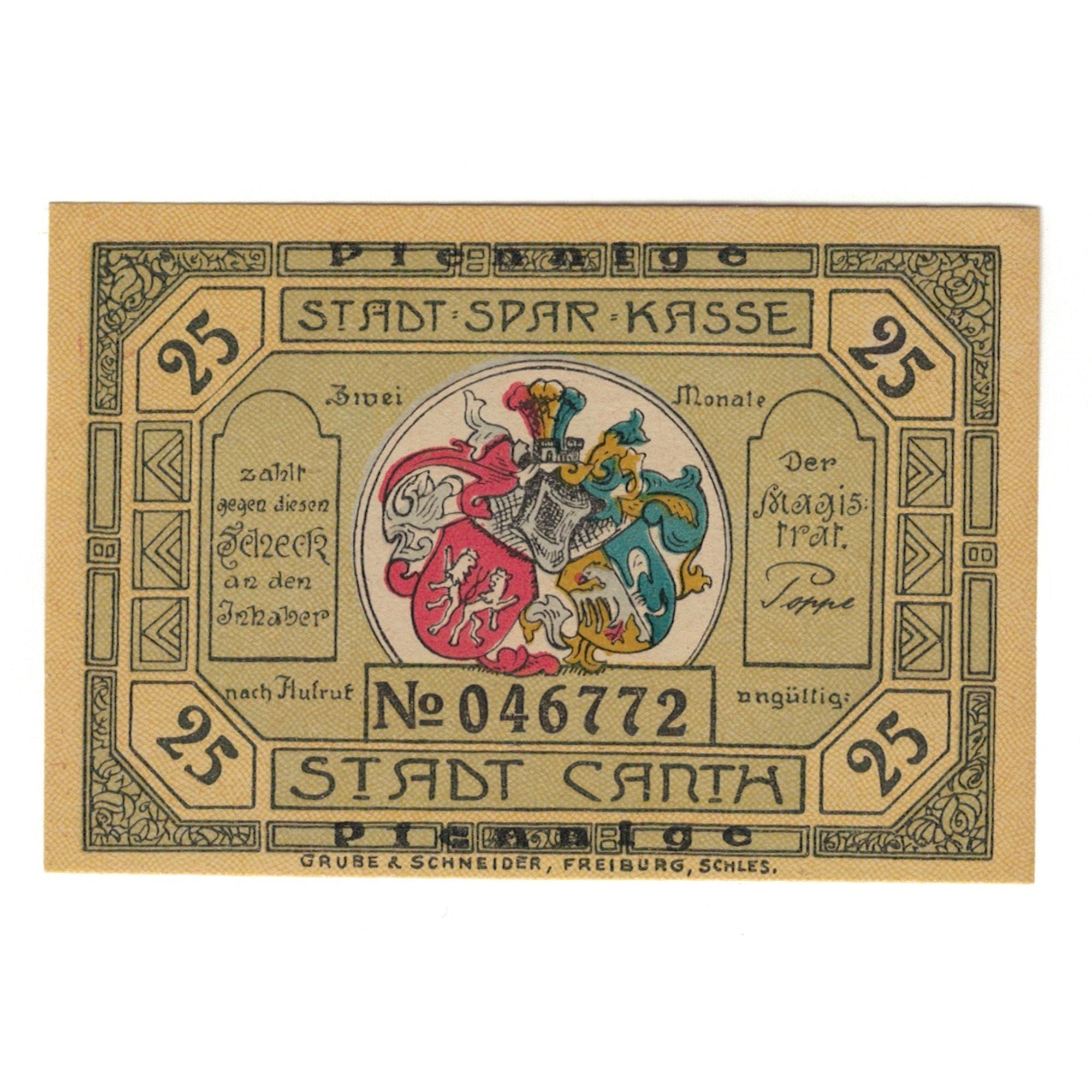 Banknote, Germany, Canth Stadt, 25 Pfennig, ruine, 1922, UNC(65-70), Mehl:220.1