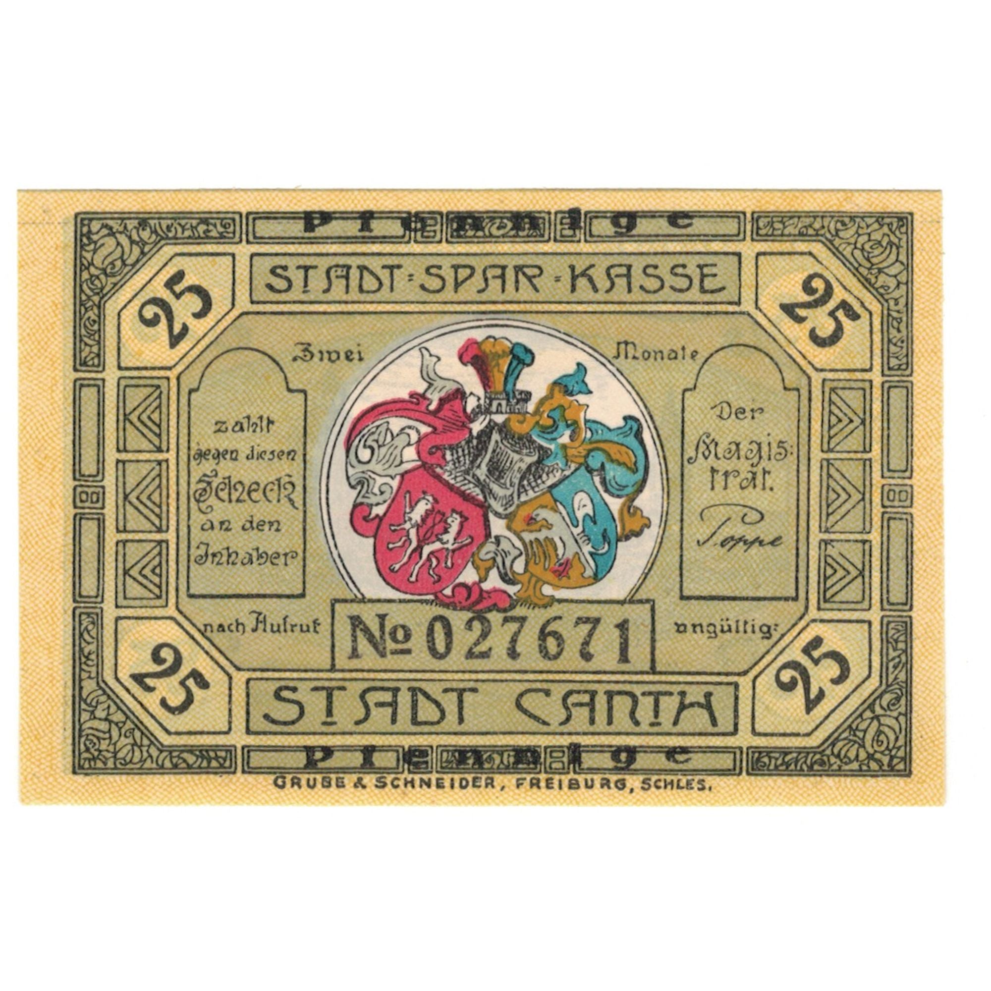 Banknote, Germany, Canth Stadt, 25 Pfennig, paysage, 1922, UNC(65-70)