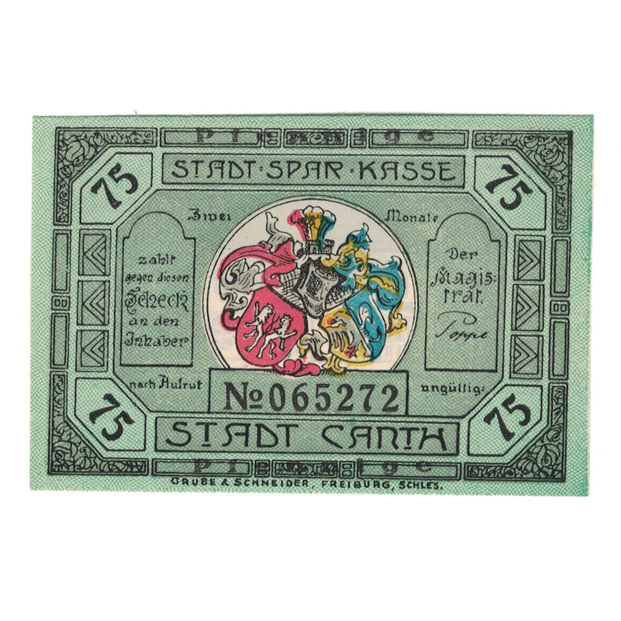 Banknot, Niemcy, Canth Stadt, 75 Pfennig, Maison, 1922, UNC(65-70), Mehl:220.1