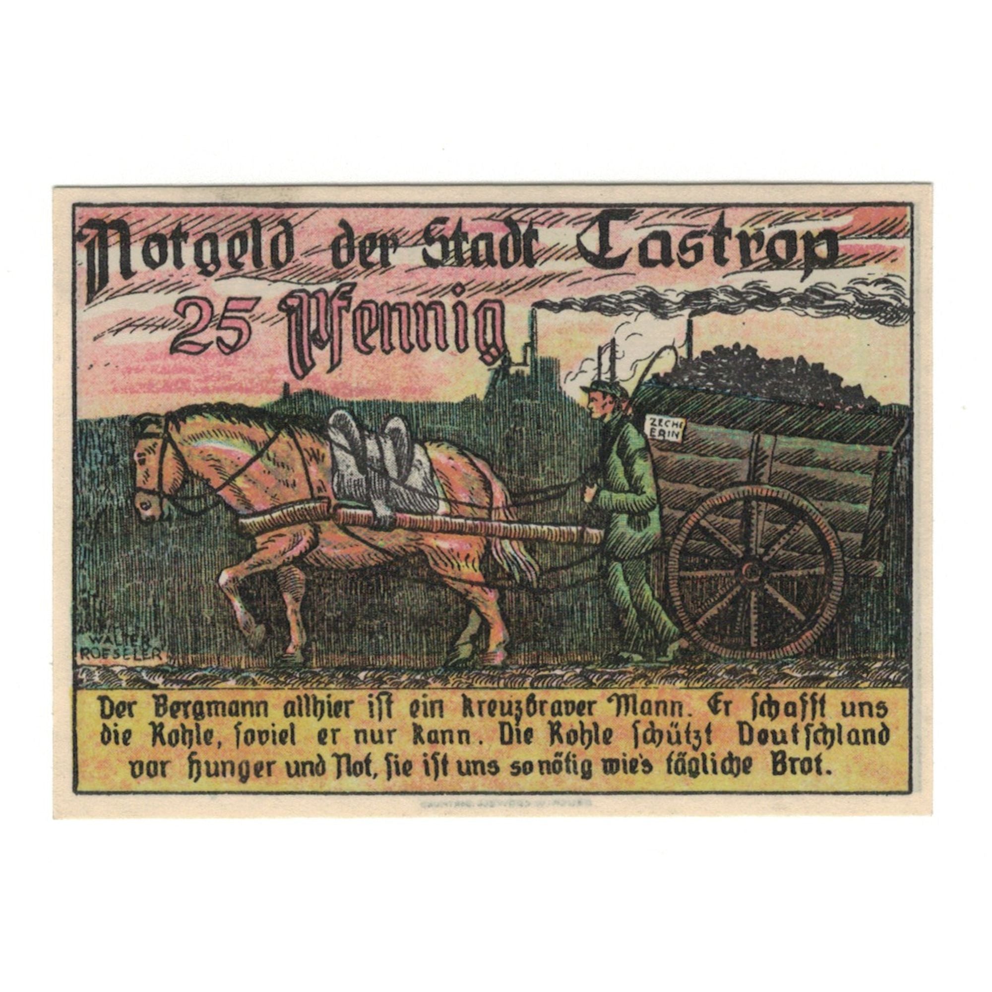 Banknote, Germany, Castrop Stadt, 25 Pfennig, cheval, 1921, 1921-03-24