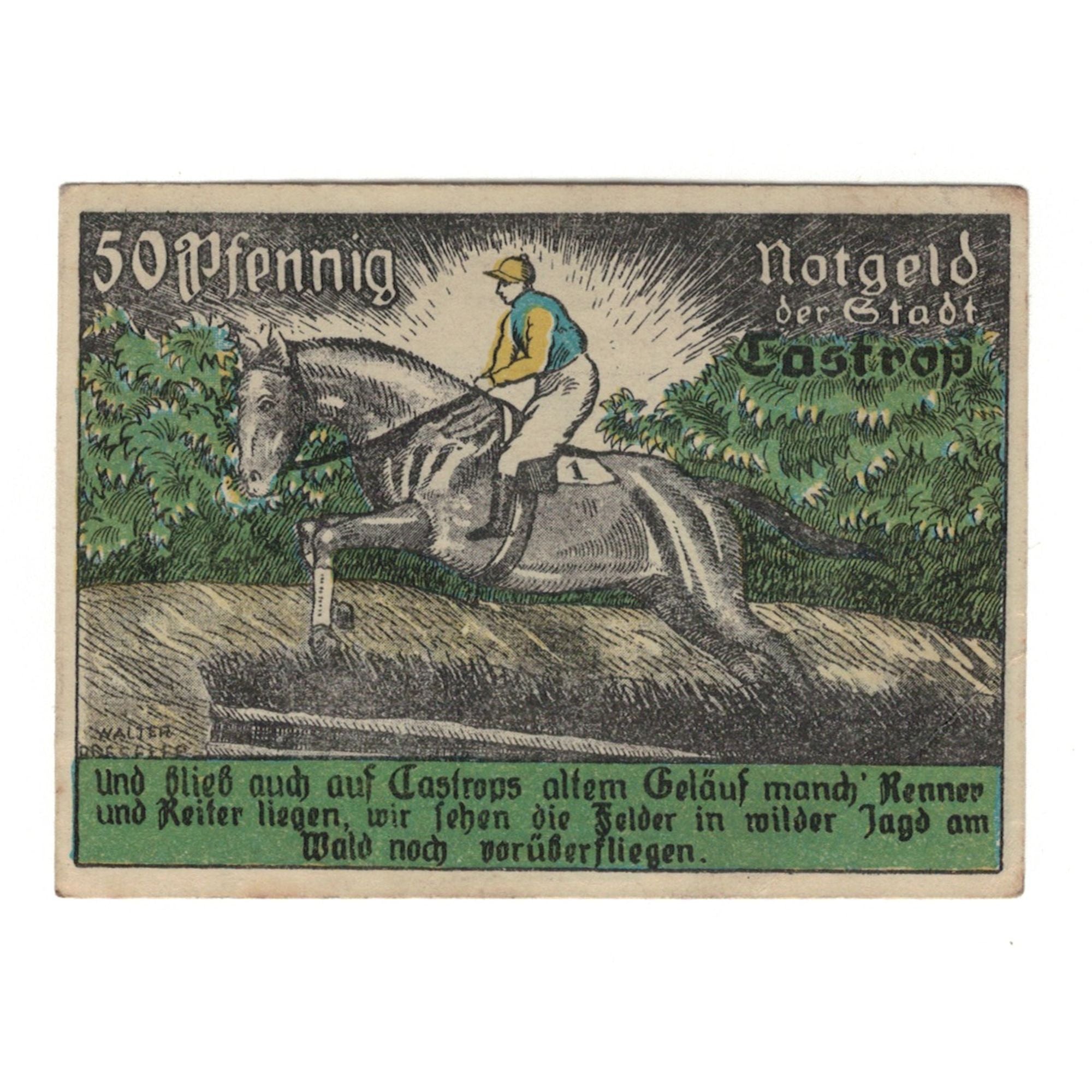 Billet, Allemagne, Castrop Stadt, 50 Pfennig, cavalier, 1921, 1921-03-24, NEUF