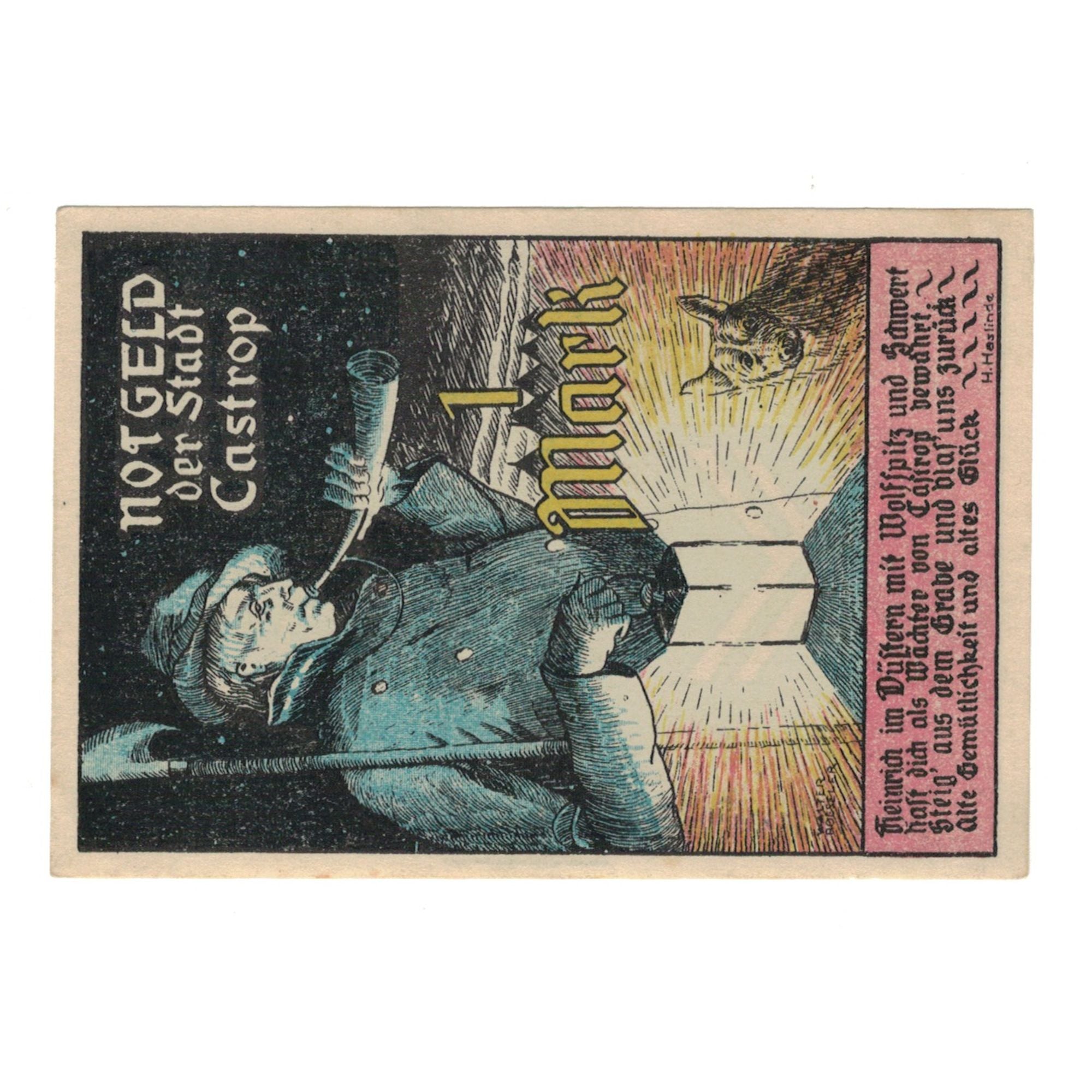 Geldschein, Deutschland, Castrop Stadt, 1 Mark, personnage, 1921, 1921-03-24