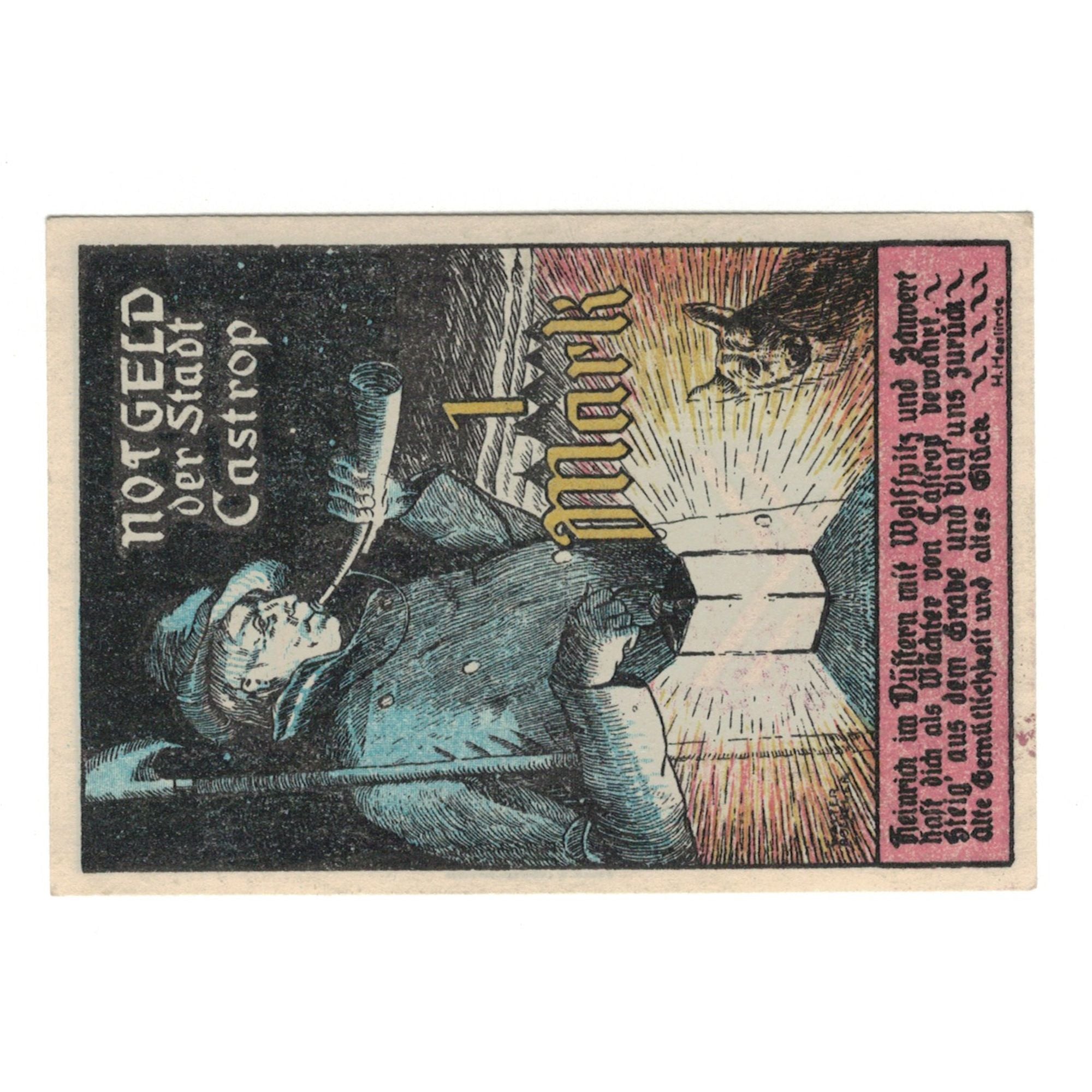 Banknote, Germany, Castrop Stadt, 1 Mark, personnage 1, 1921, 1921-03-24