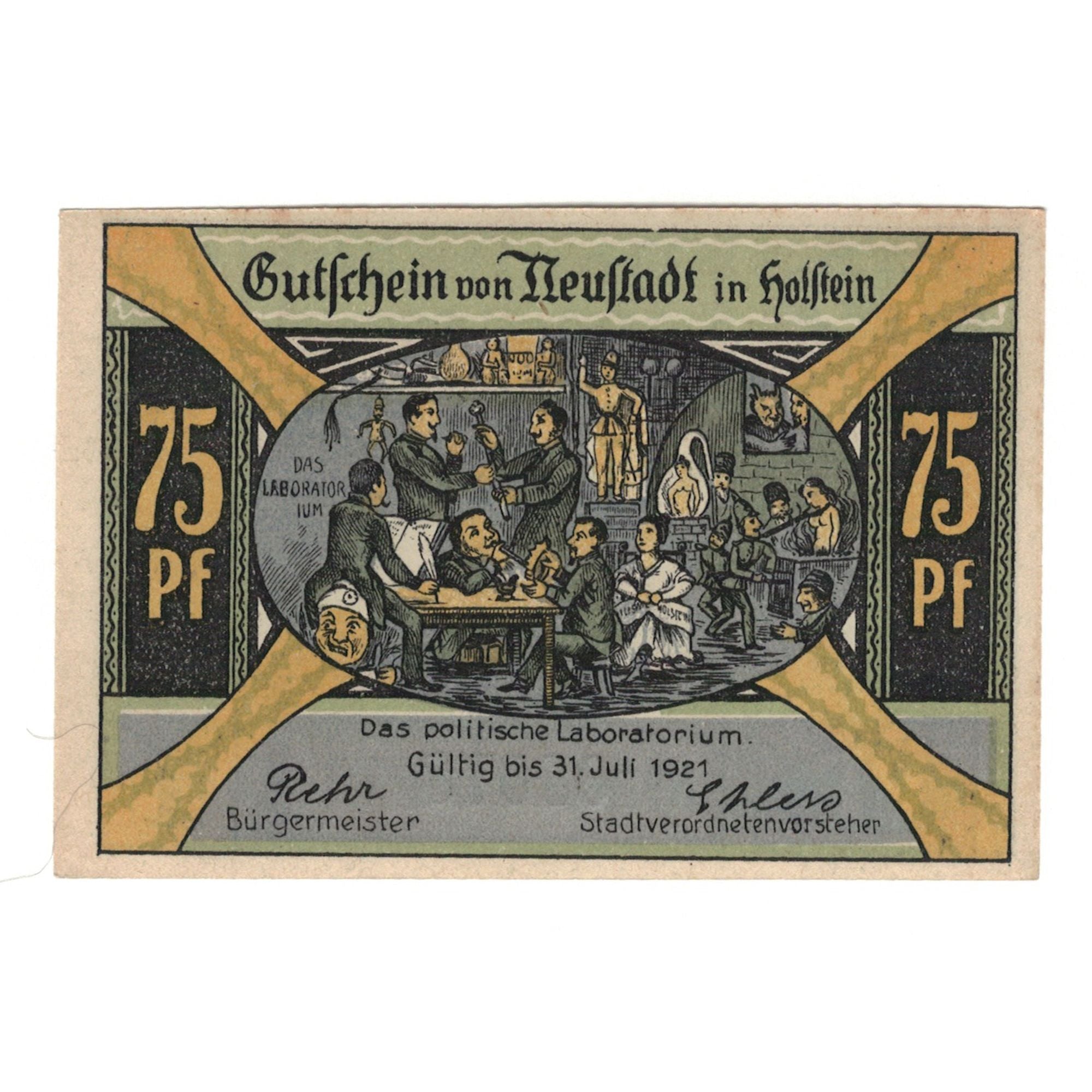 Banknot, Niemcy, Neustadt i. Holstein Stadt, 75 Pfennig, personnage, 1921