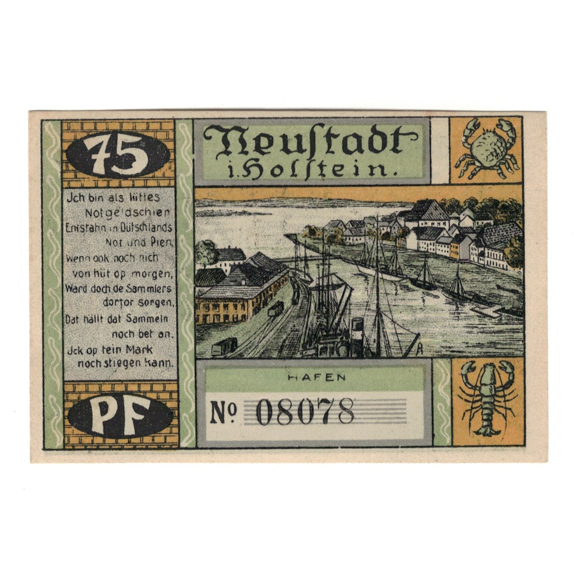 Banknot, Niemcy, Neustadt i. Holstein Stadt, 75 Pfennig, personnage, 1921