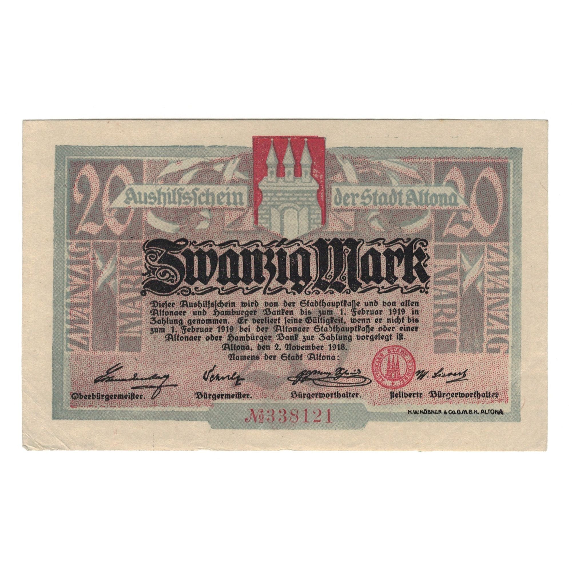 Banknote, Germany, Altona Stadt, 20 Mark, valeur faciale, 1919, 1919-02-01