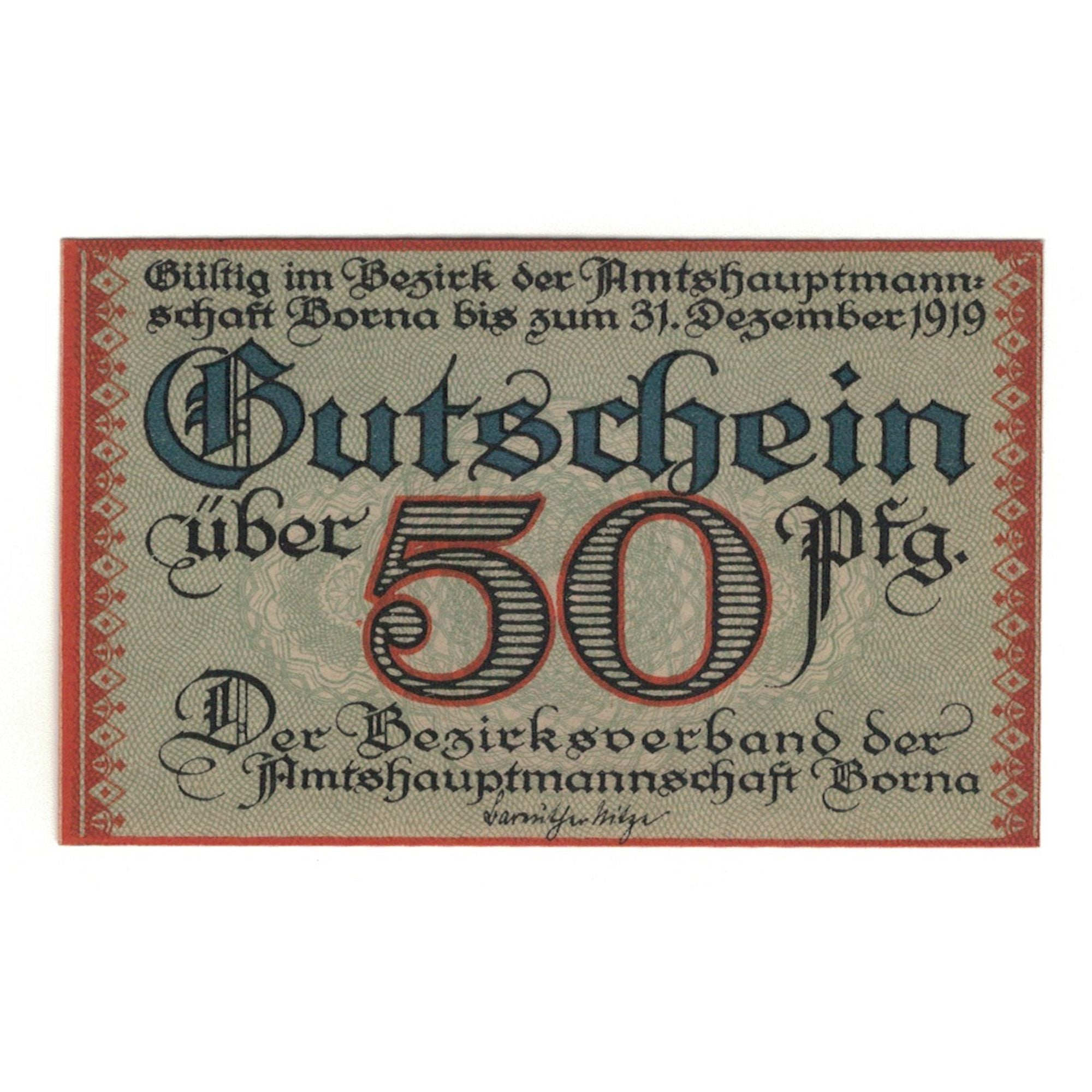 Billet, Allemagne, Borna Amtshauptmannschaft, 50 Pfennig, village, 1919