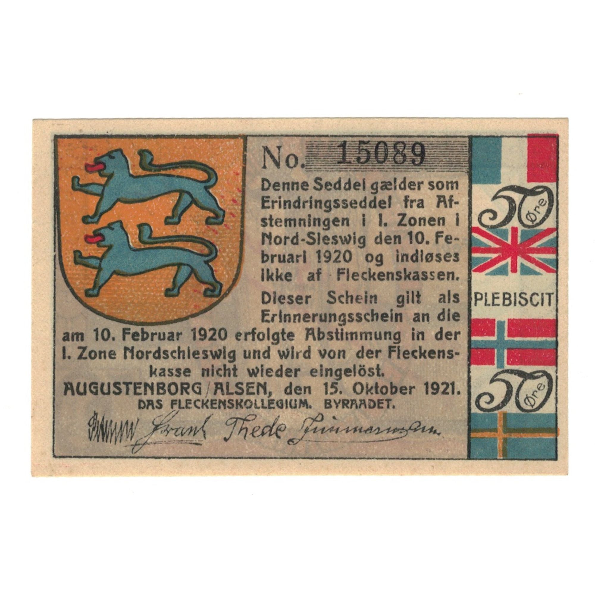 Billet, Allemagne, Augustenburg Stadt, 50 Pfennig, arbre, 1920, 1921-08-01