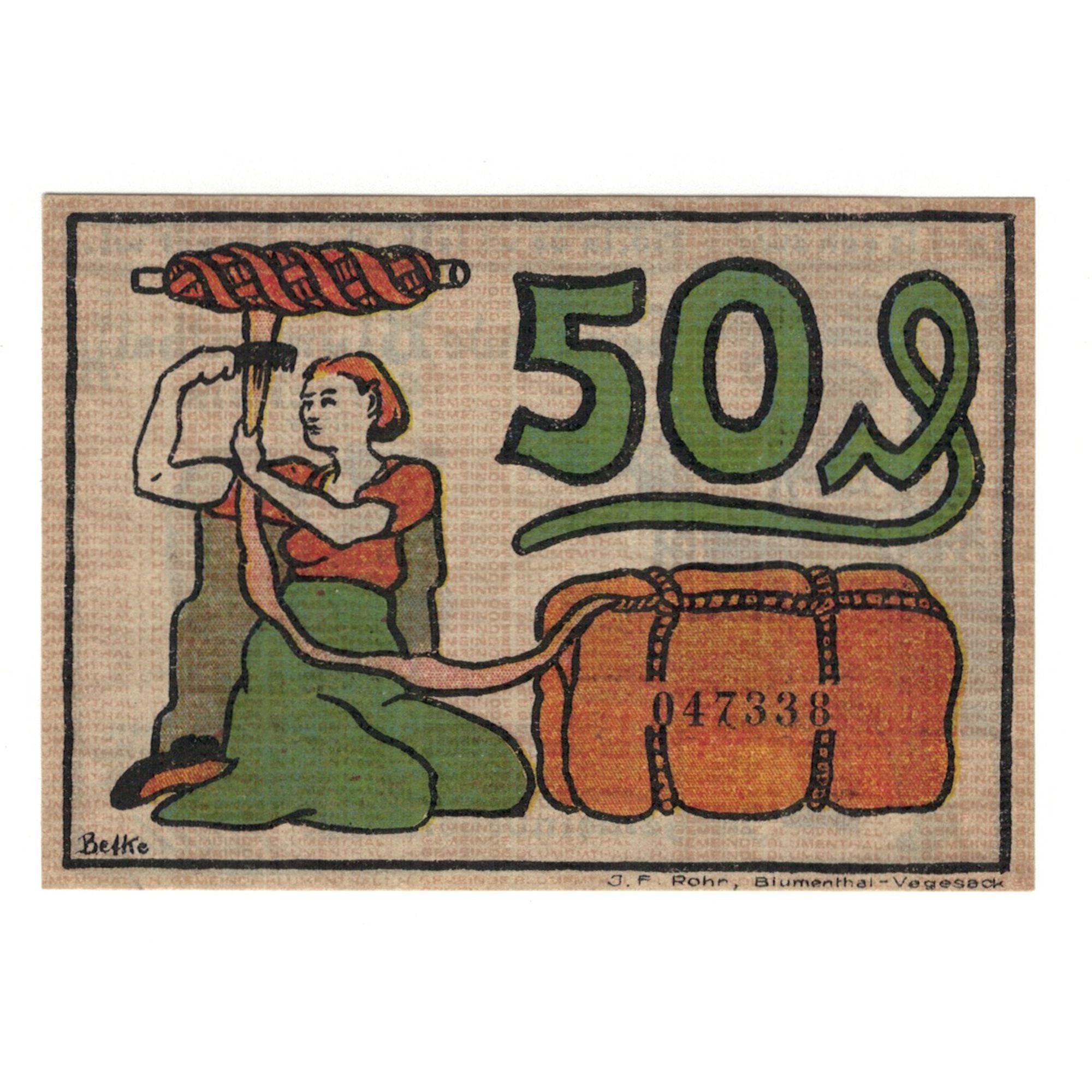 Banknote, Germany, Blumenthal Gemeinde, 50 Pfennig, personnage, 1921