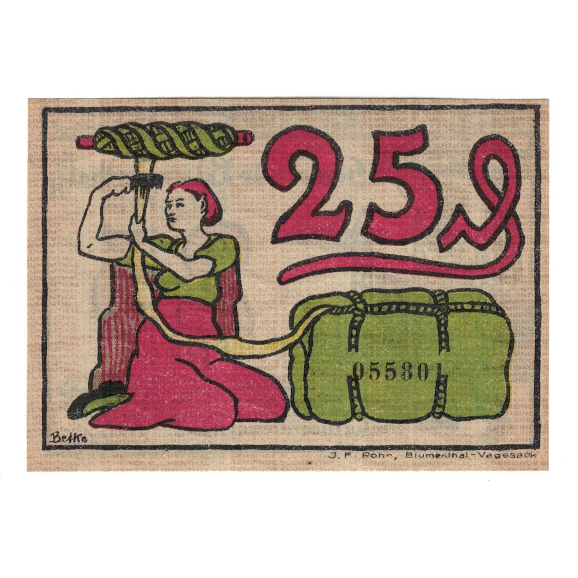 Banknote, Germany, Blumenthal Gemeinde, 25 Pfennig, personnage, 1921
