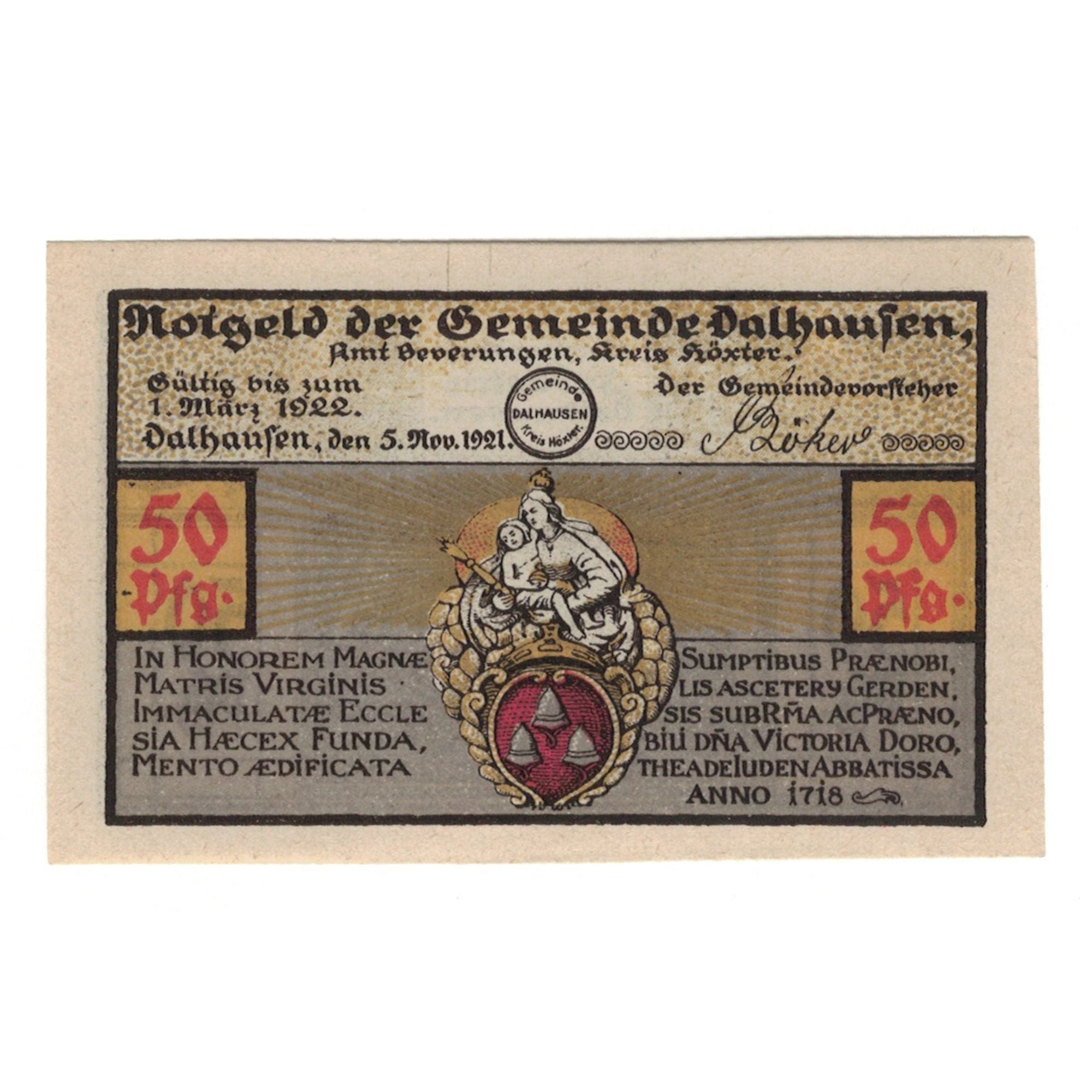 Banknot, Niemcy, Dalhausen Gemeinde, 50 Pfennig, personnage, 1922, 1922-03-01