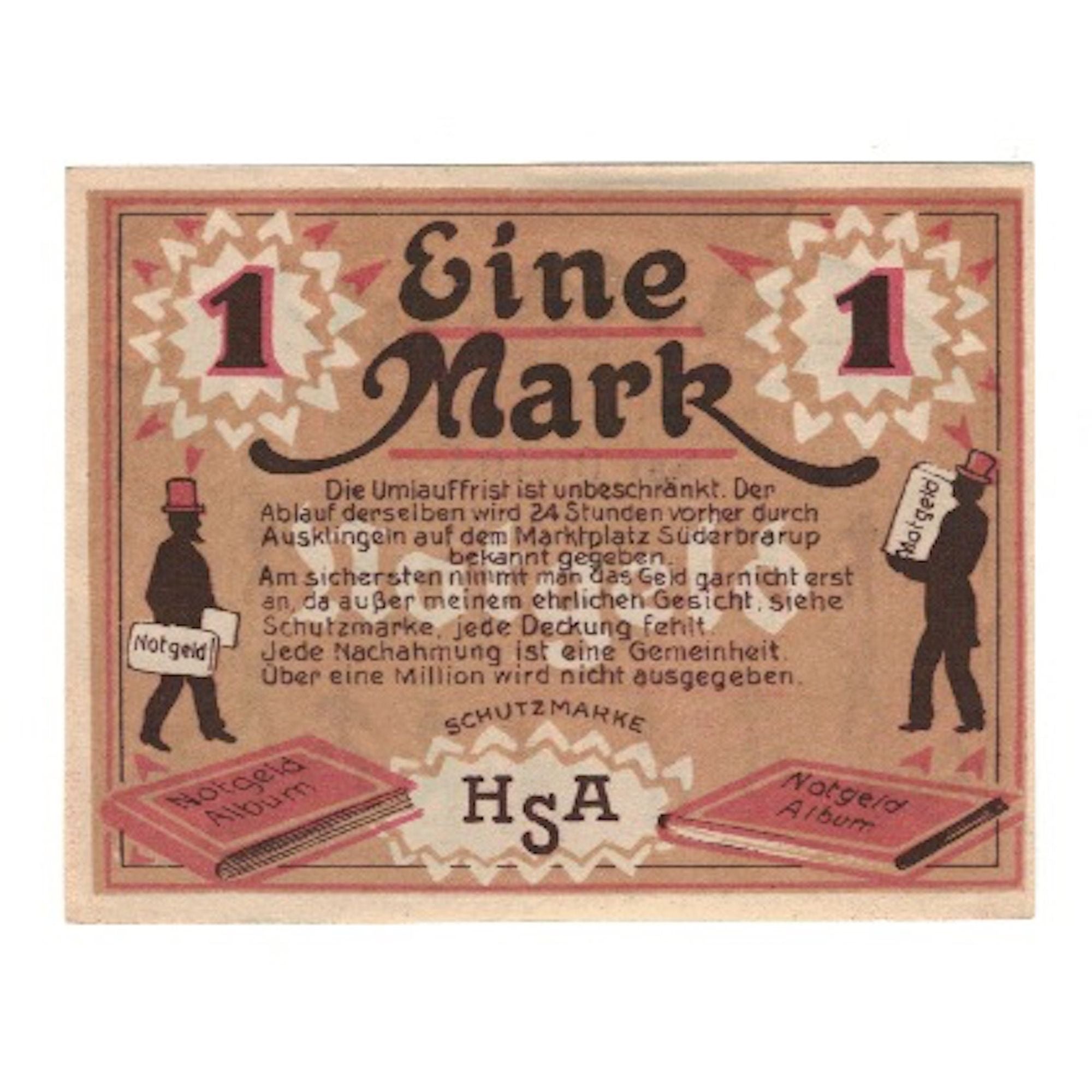 Billete, Alemania, Süderbrarup Heinrich Appel, Notgeld-Palast, 1 Mark