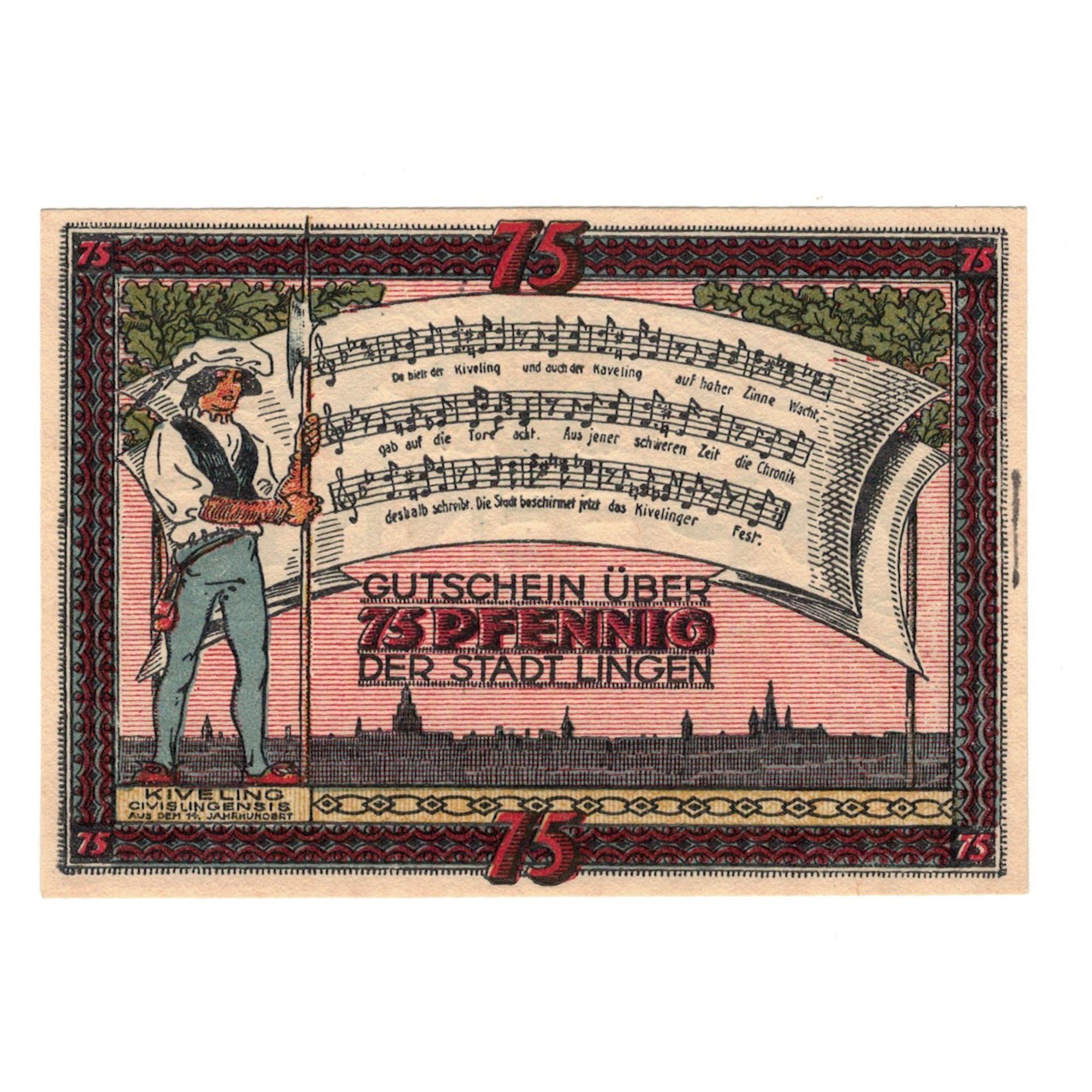 Banknote, Germany, Lingen Stadt, 75 Pfennig, personnage, 1921, 1921-09-01