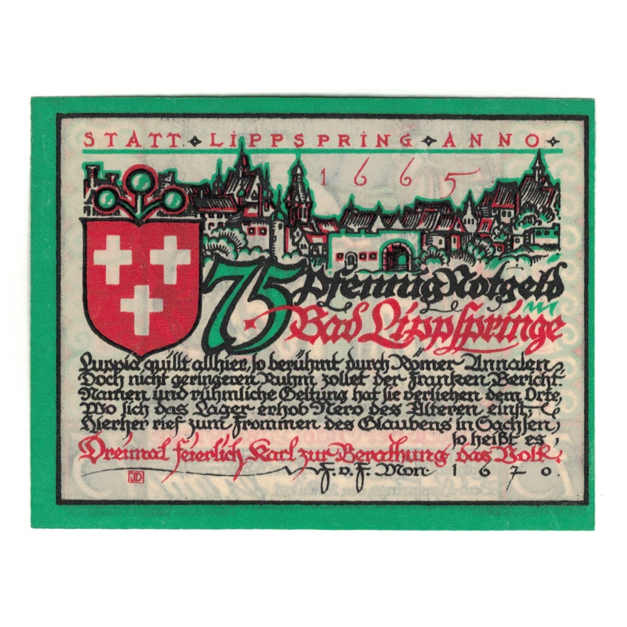 Banknote, Germany, Lippspring, 75 Pfennig, village, 1921, 1921-05-28