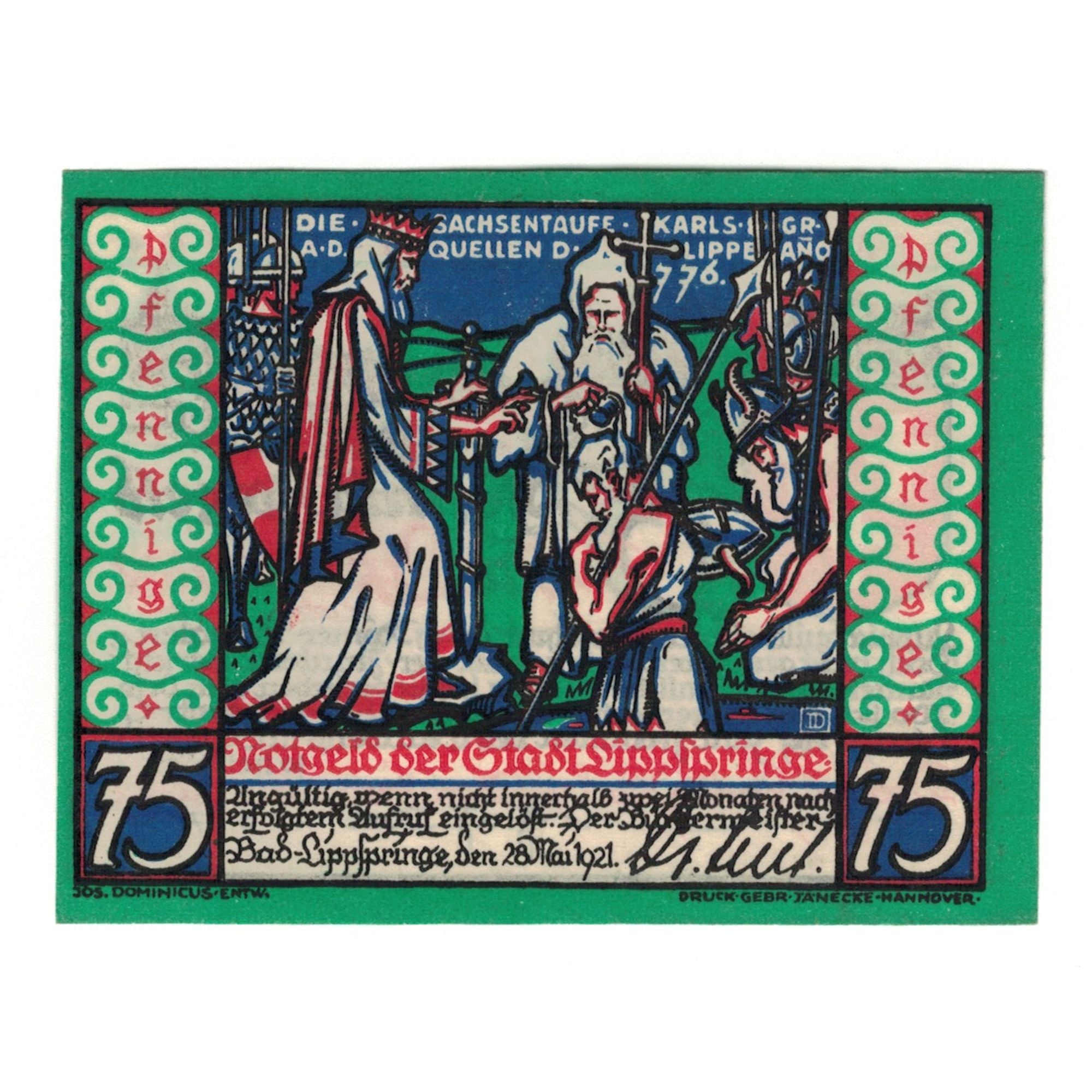 Banknote, Germany, Lippspring, 75 Pfennig, village, 1921, 1921-05-28