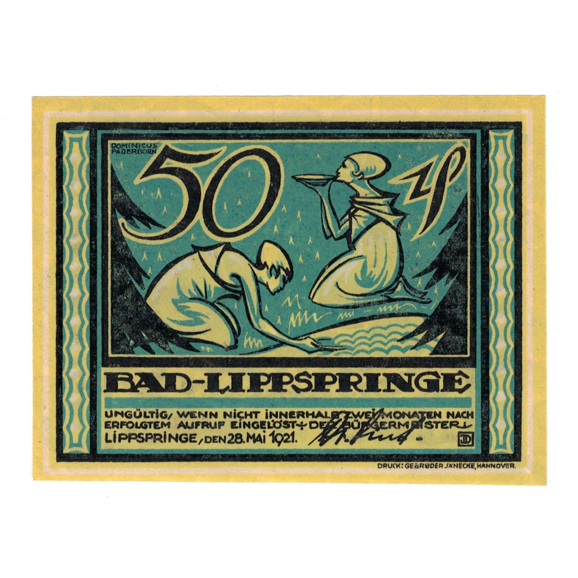 Banknote, Germany, Lippspring, 50 Pfennig, village, 1921, 1921-05-28