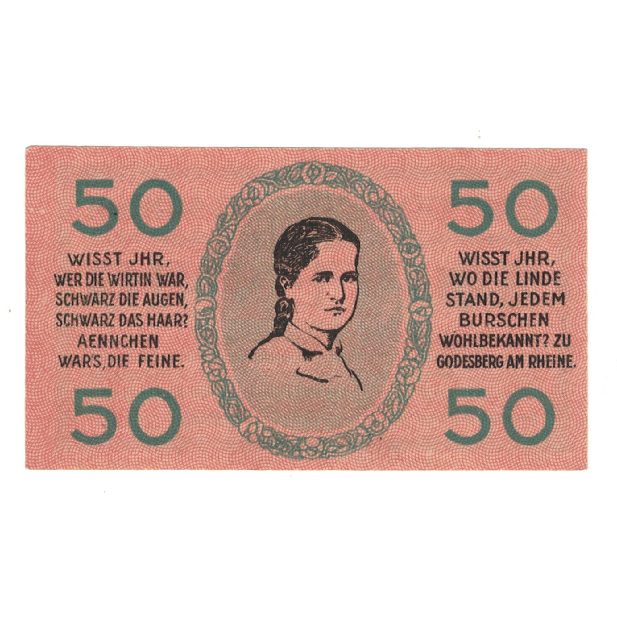 Banknote, Germany, Godesberg Bad Stadt, 50 Pfennig, personnage, 1920
