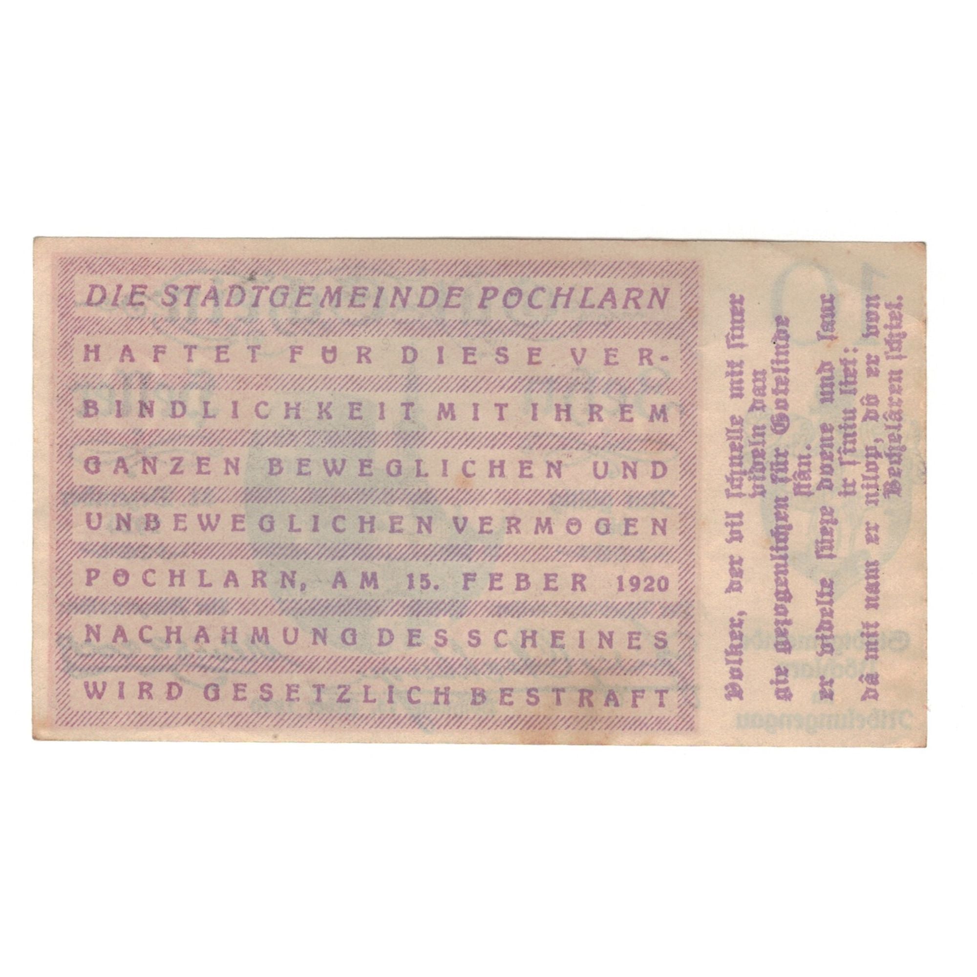 Banknote, Austria, Pöchlarn N.Ö. Stadtgemeinde, 10 Heller, village, 1920