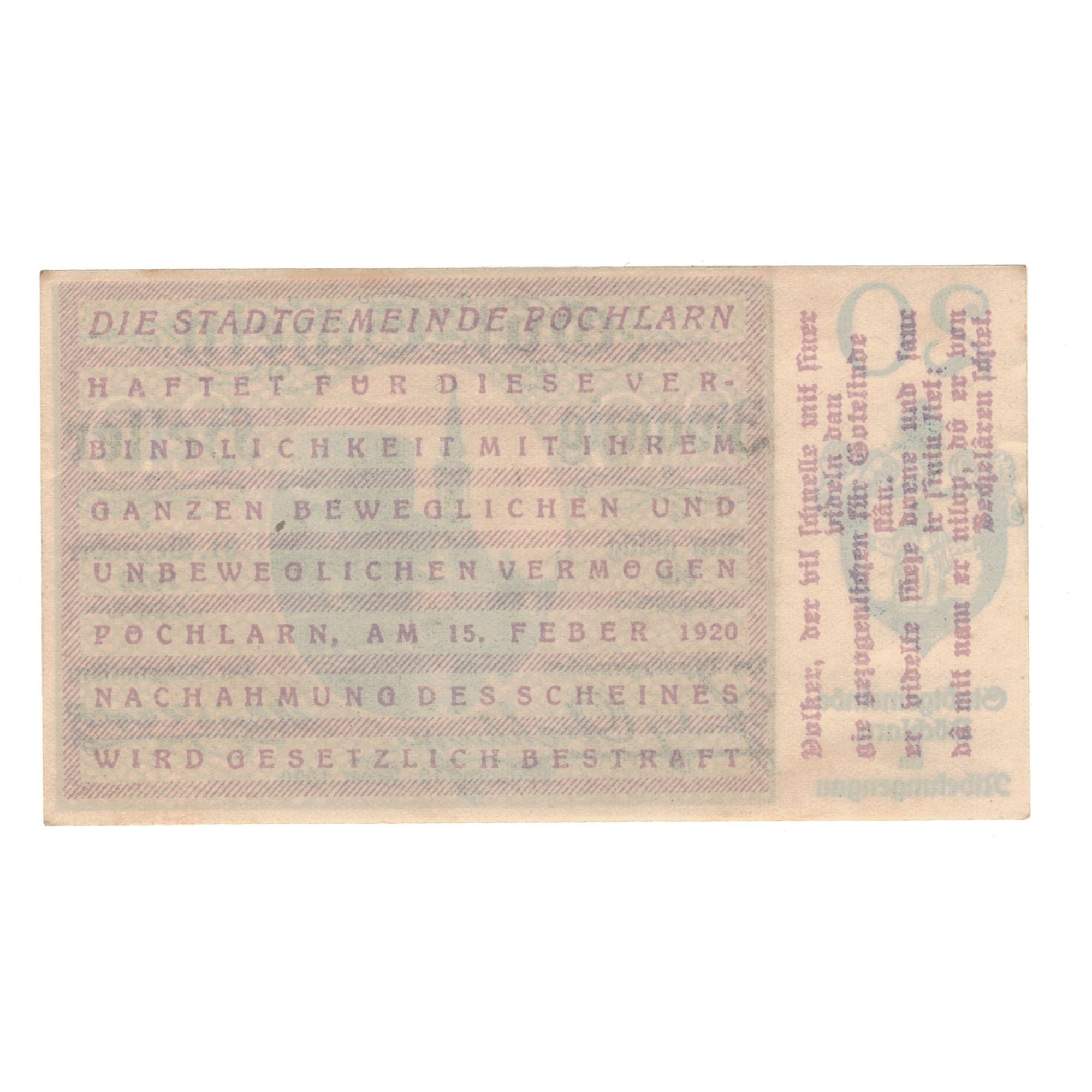 Banknote, Austria, Pöchlarn N.Ö. Stadtgemeinde, 20 Heller, village, 1920