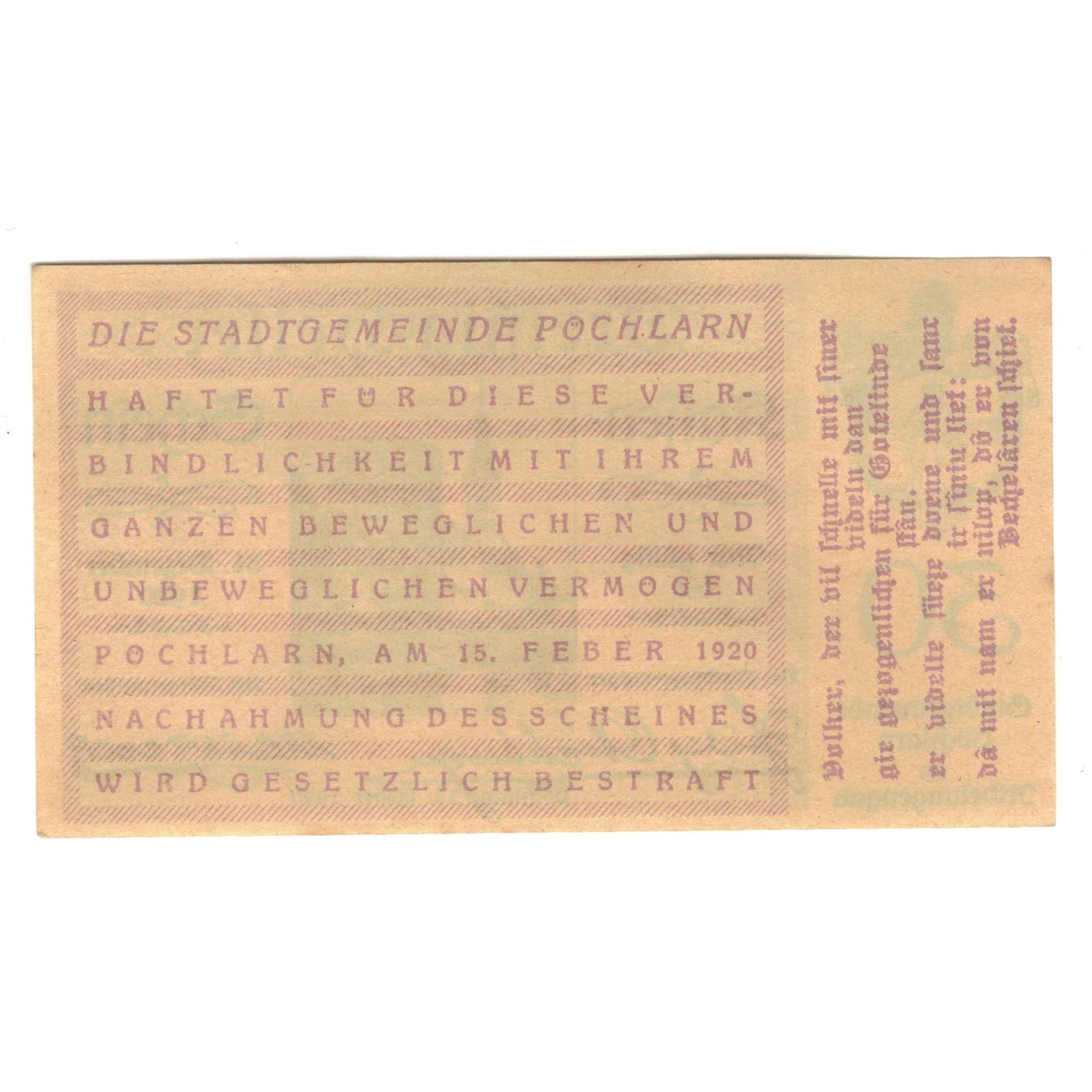 Banknote, Austria, Pöchlarn N.Ö. Stadtgemeinde, 30 Heller, village, 1920