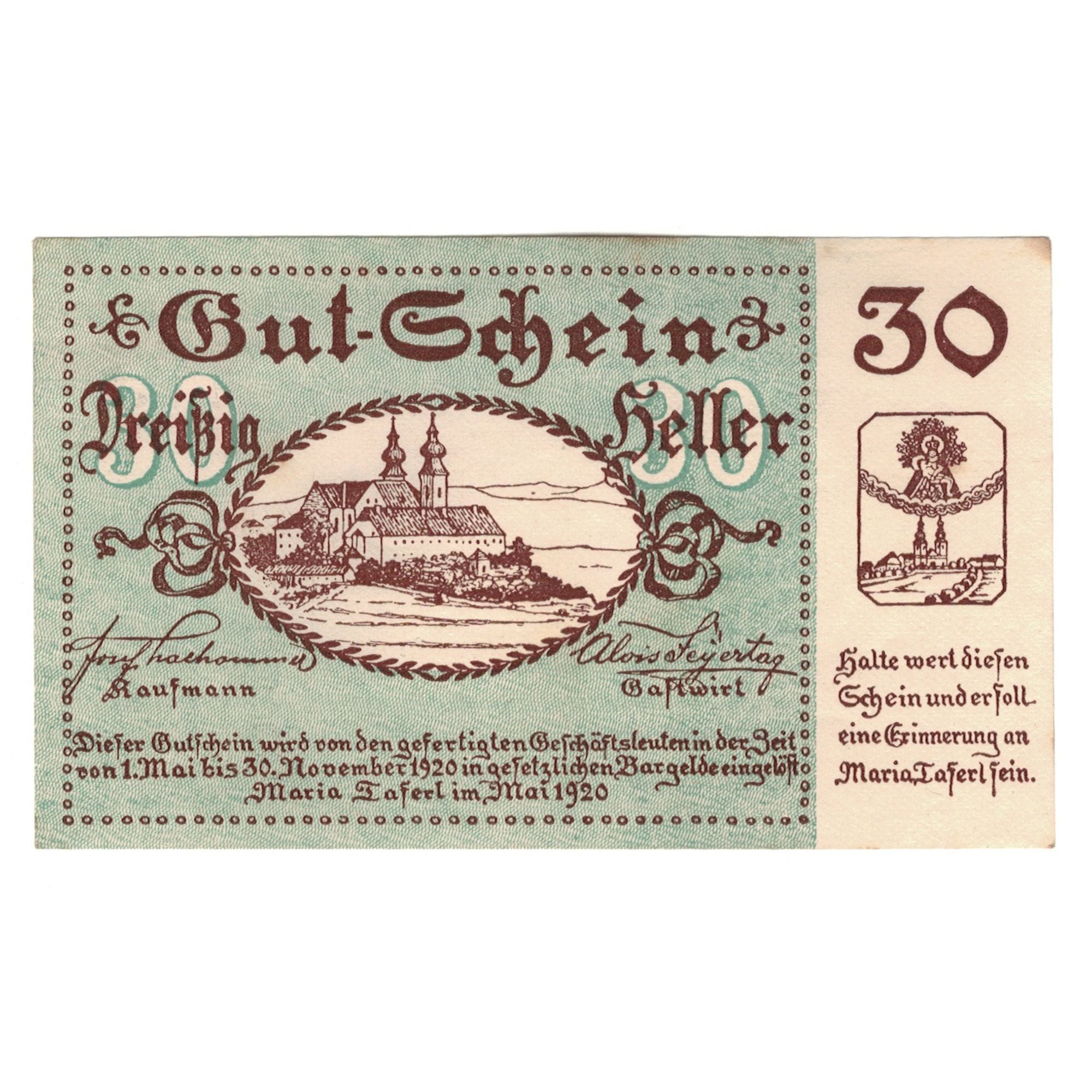 Banknot, Austria, Maria Taferl N.Ö. Prv. Josef Thalhammer und Alois Feyertag
